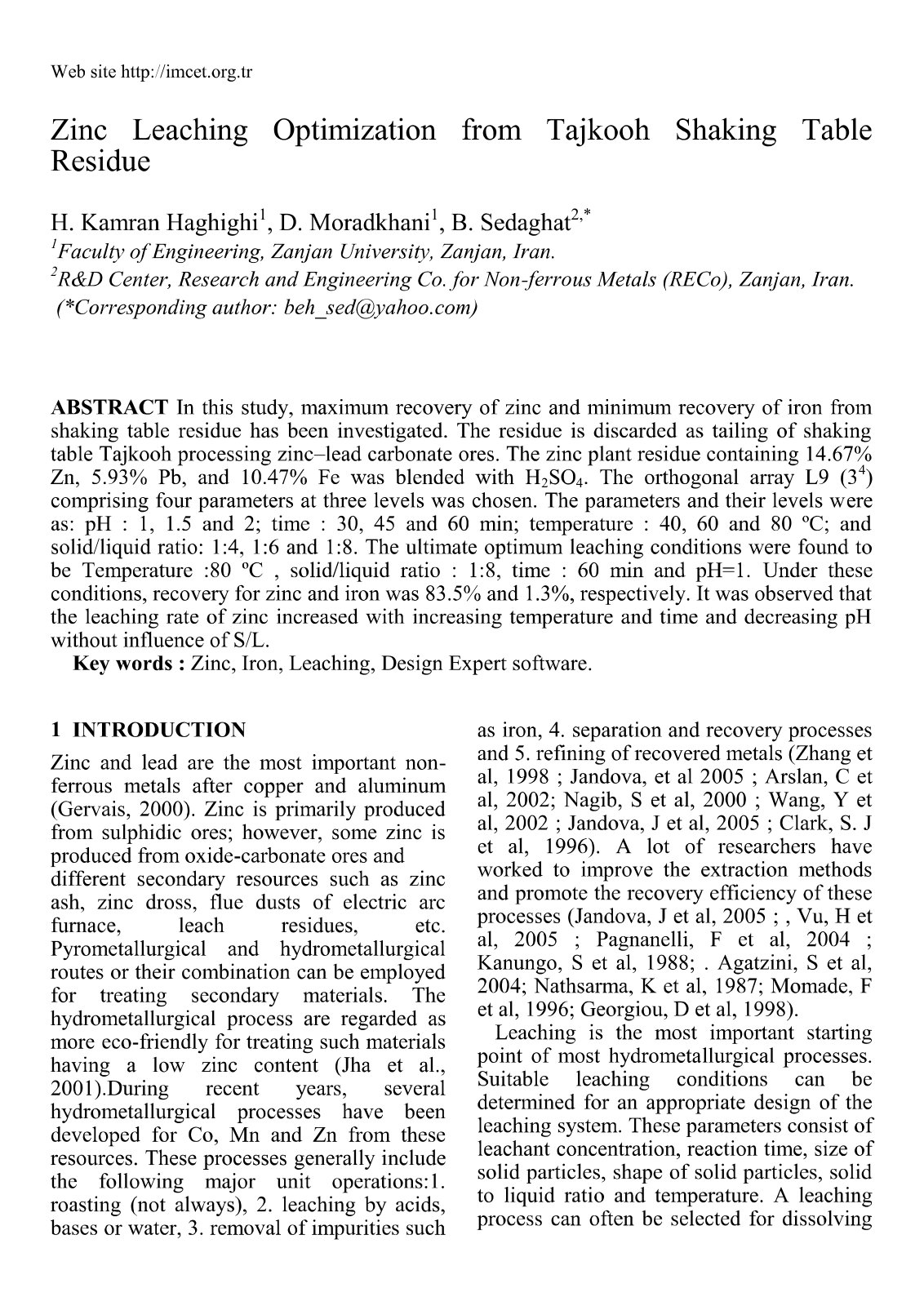 First page of Zinc leaching optimization