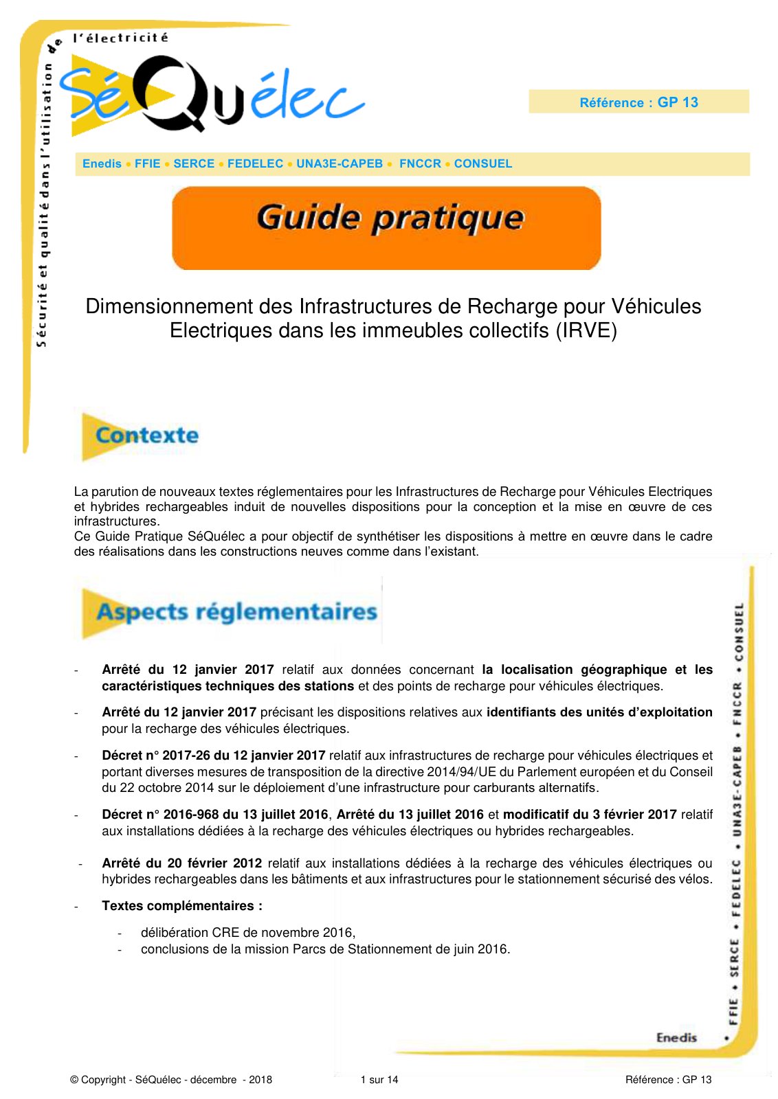 First page of Dimensionnement des Infrastructures de Recharge pour Véhicules Electriques dans les immeubles collectifs (IRVE)