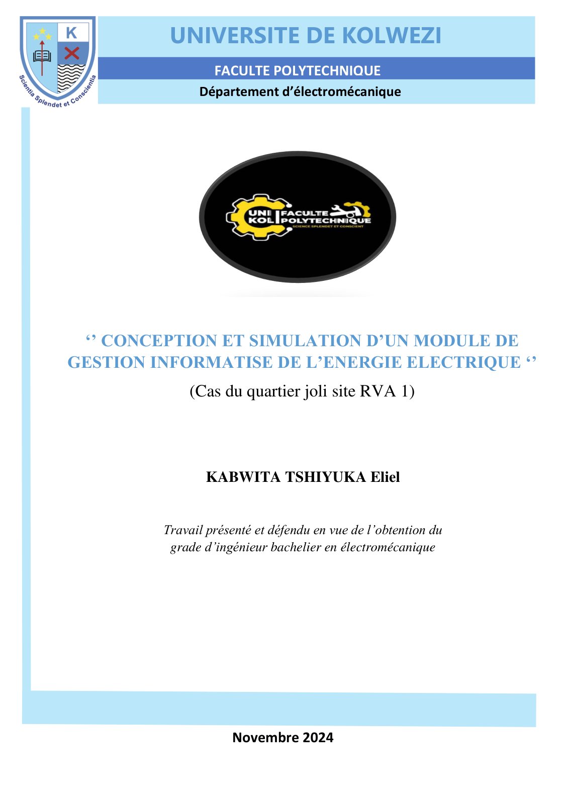 First page of CONCEPTION ET SIMULATION D’UN MODULE DE GESTION INFORMATISE DE L’ENERGIE ELECTRIQUE