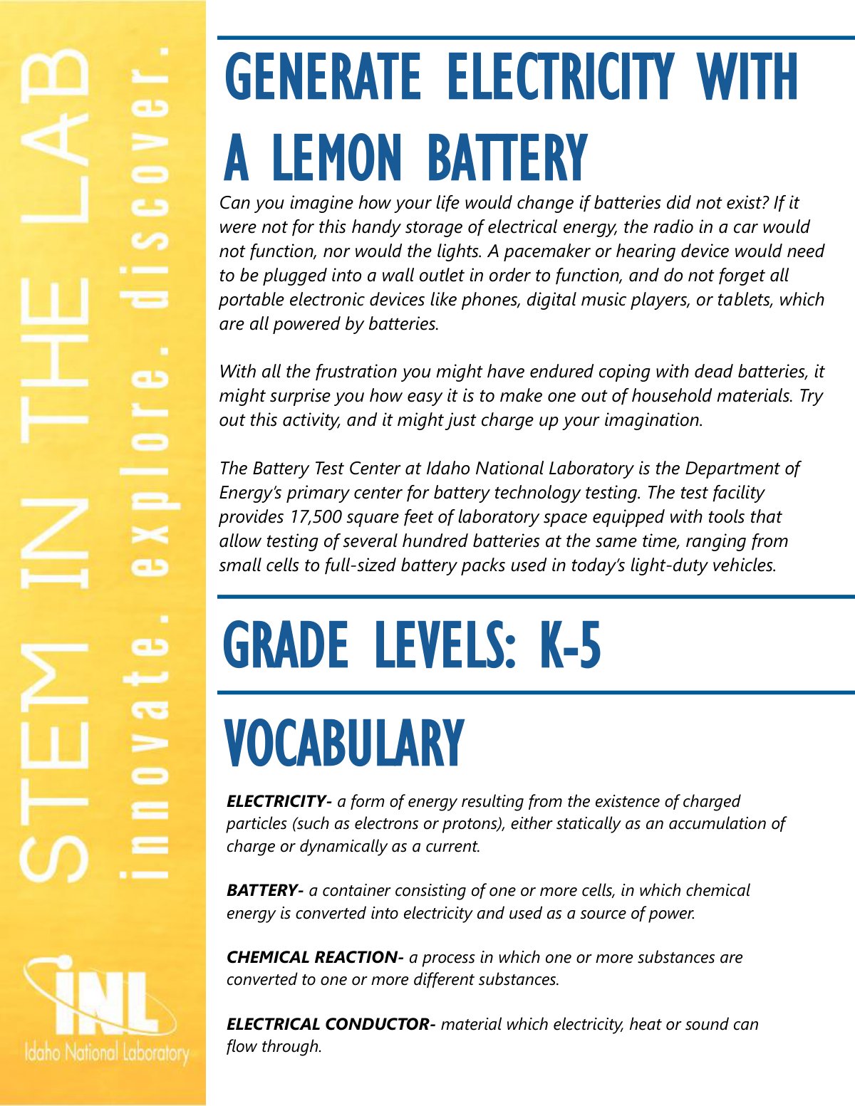 First page of Generate Electricity with a Lemon Battery