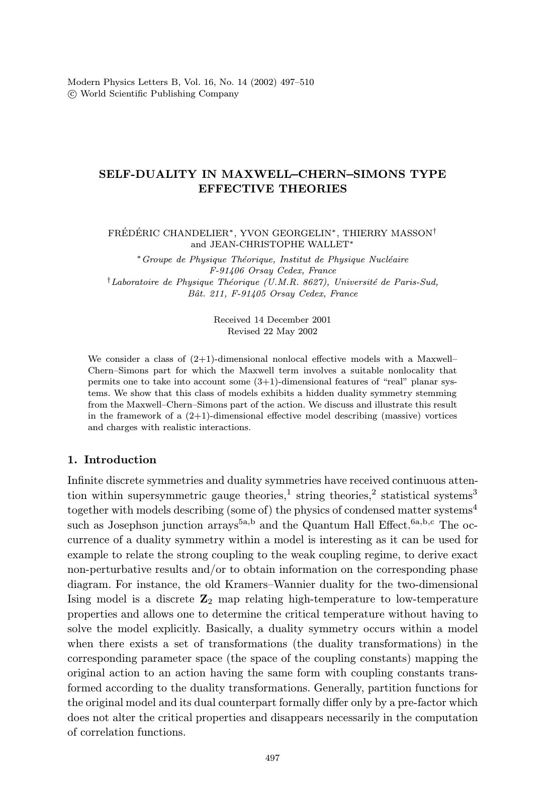First page of SELF-DUALITY IN MAXWELL CHERN SIMONS TYPE EFFECTIVE THEORIES