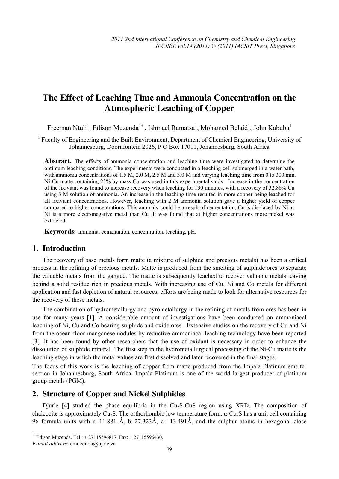 First page of The Effect of Leaching Time and Ammonia Concentration on the Atmospheric Leaching of Copper