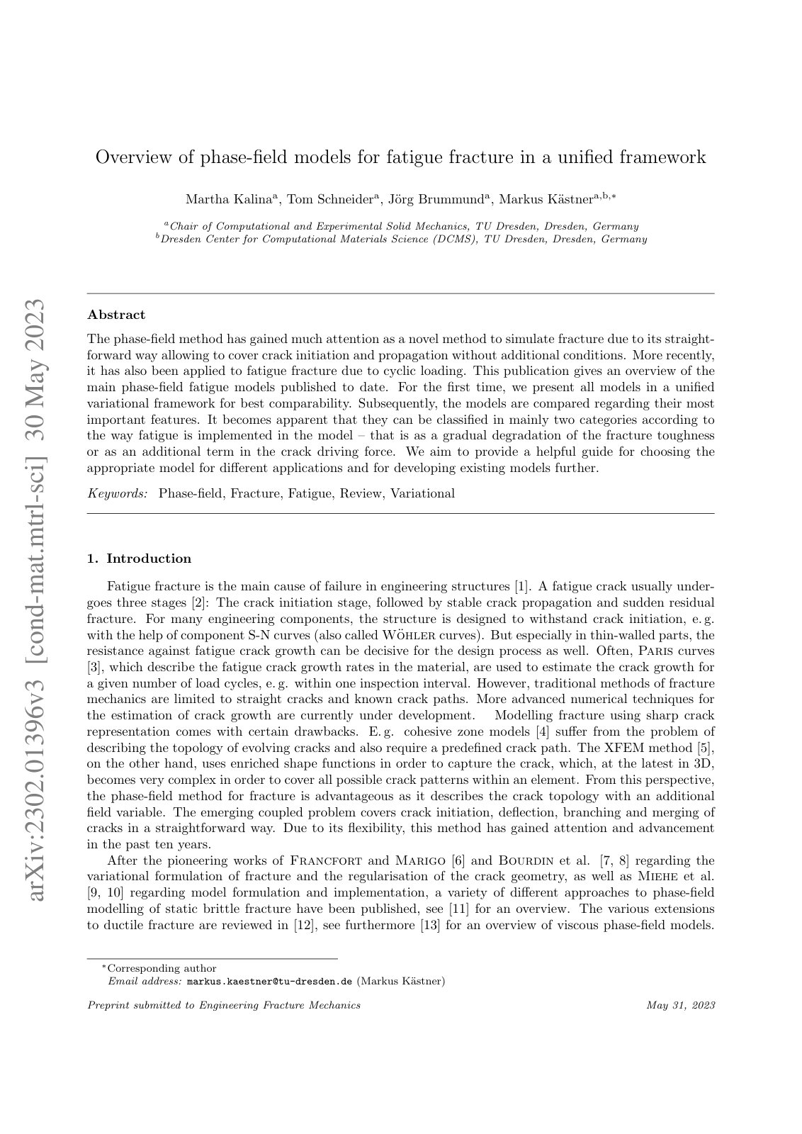 First page of Overview of phase-field models for fatigue fracture in a unified framework