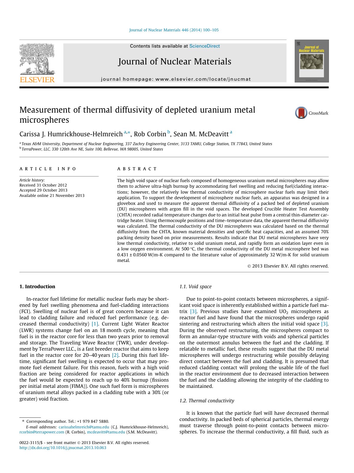 First page of Measurement of thermal diffusivity of de