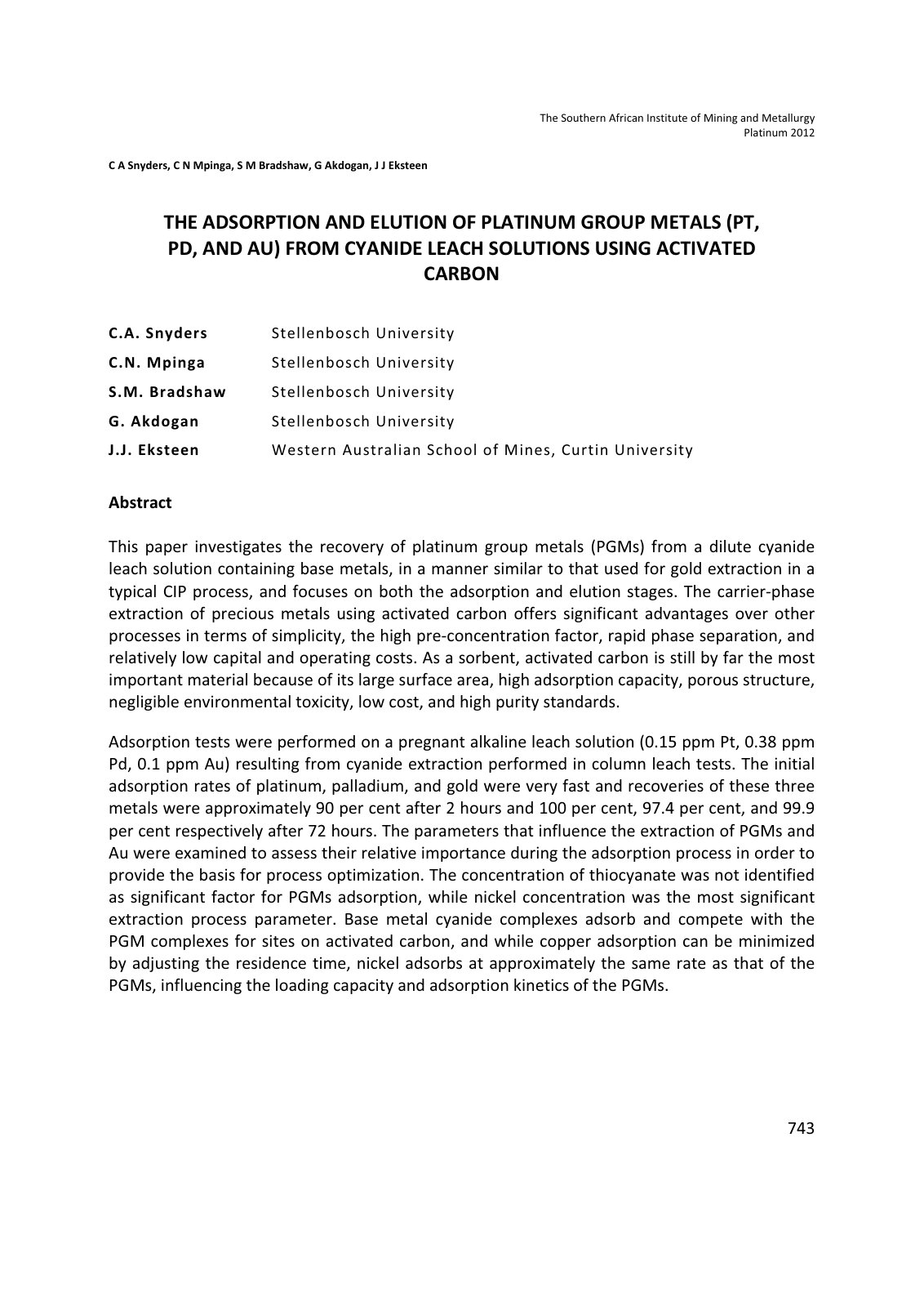 First page of The adsorption and Elution of Platinum g
