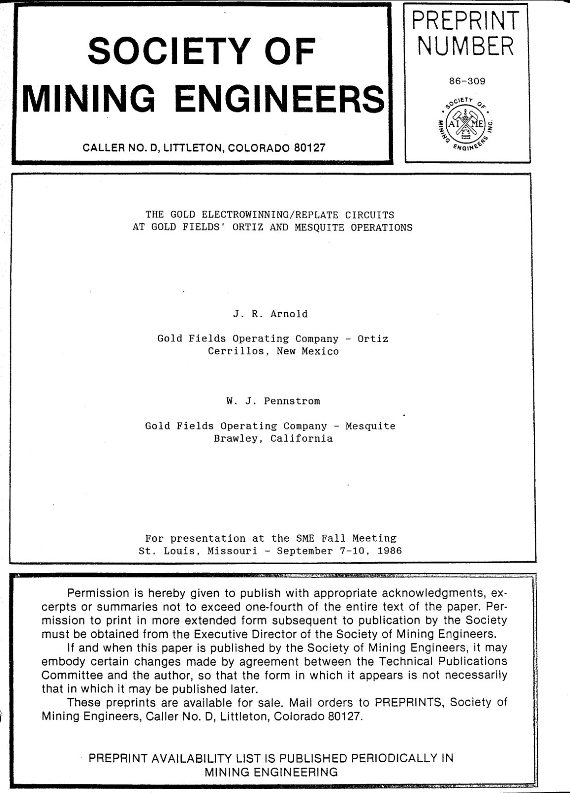 First page of The Gold Electrowinning/Replate Circuits at Gold Fields' Ortiz and Mesquite Operations