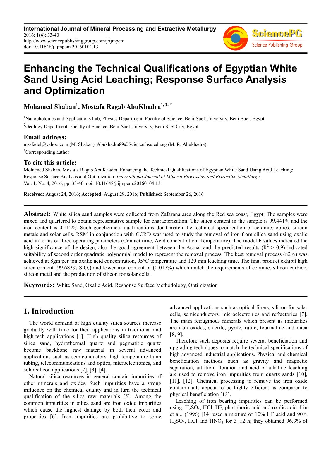 First page of International Journal of Mineral Process