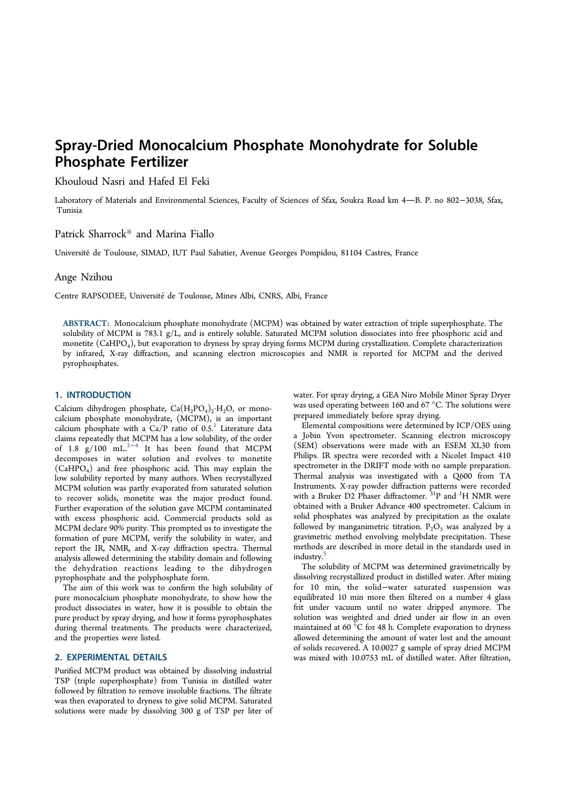 First page of Spray Dried Monocalcium Phosphate Monohy