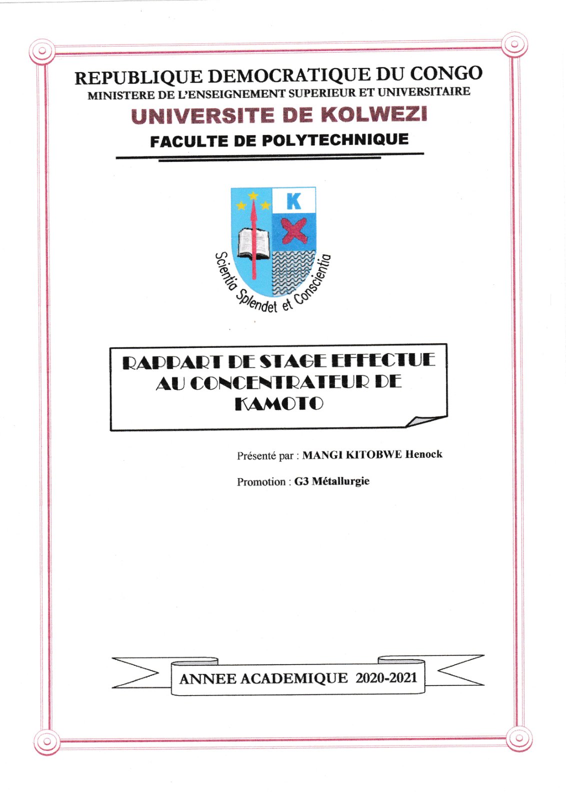 First page of Rapport stage KTC   Mangi Kitobwe