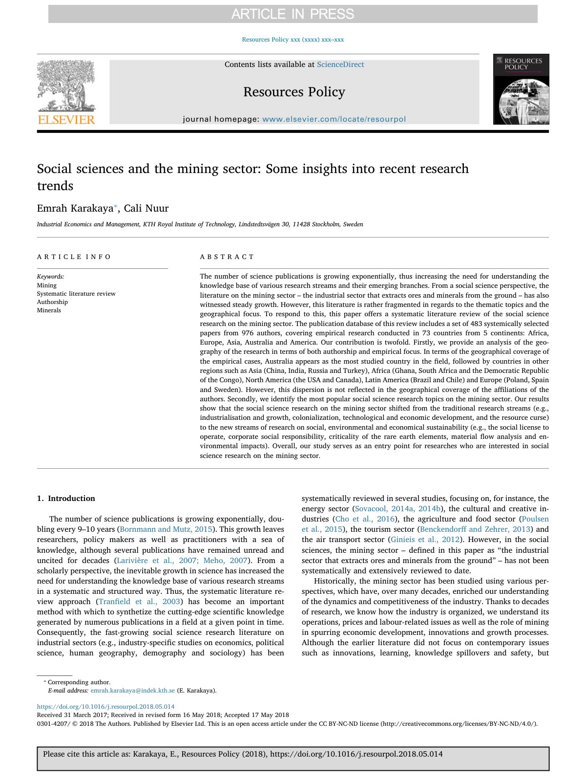First page of Social sciences and the mining sector So