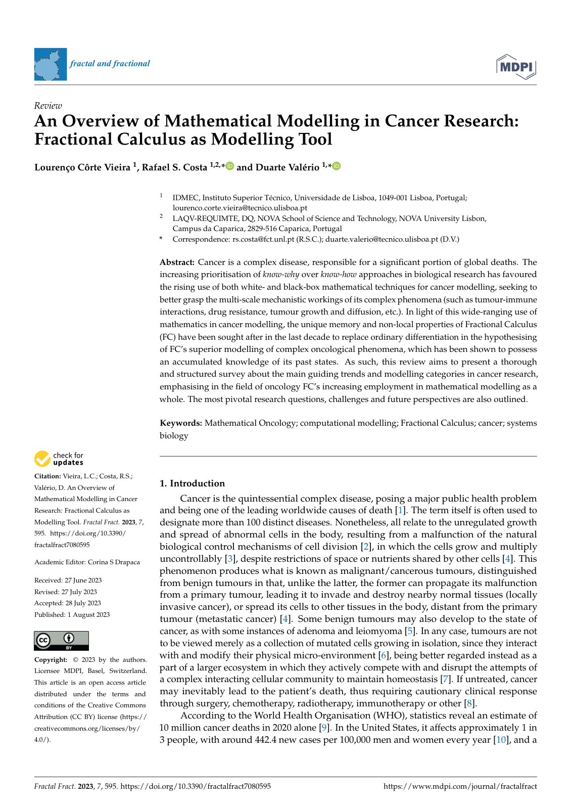 First page of An Overview of Mathematical Modelling in Cancer Research: Fractional Calculus as Modelling Tool