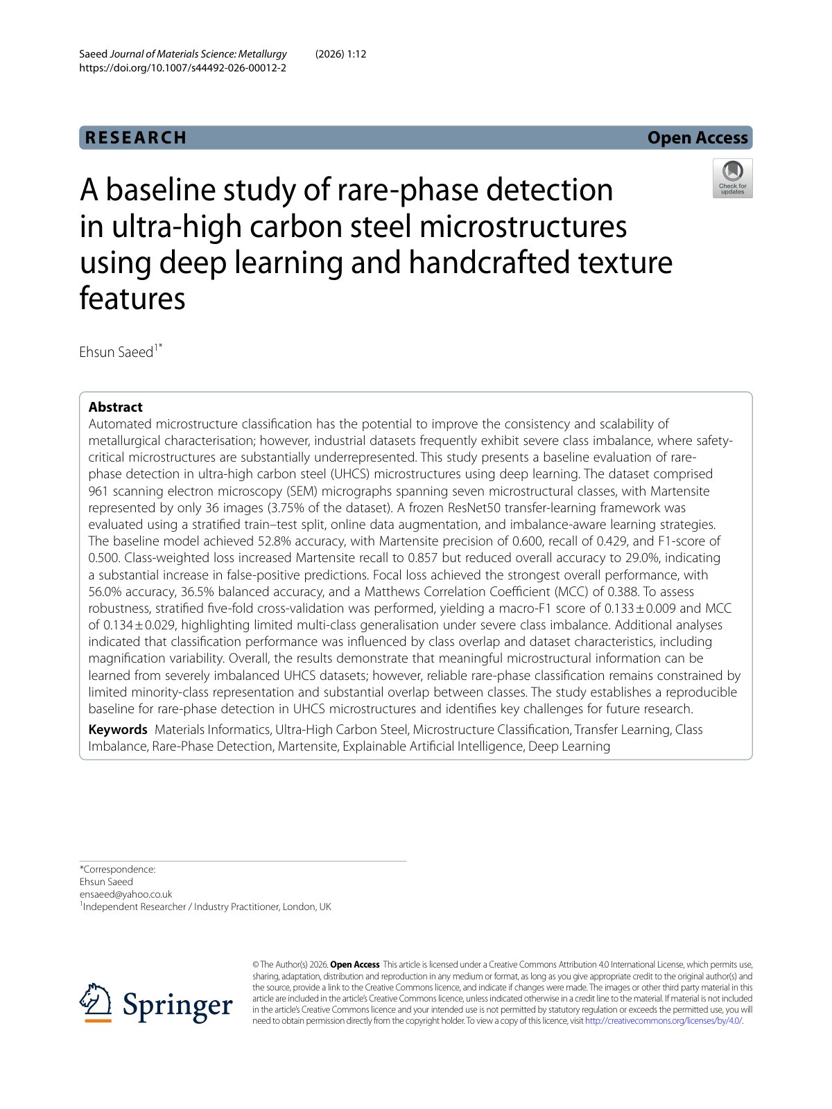 First page of 2026 Saeed Rare Phase Detection UHCS