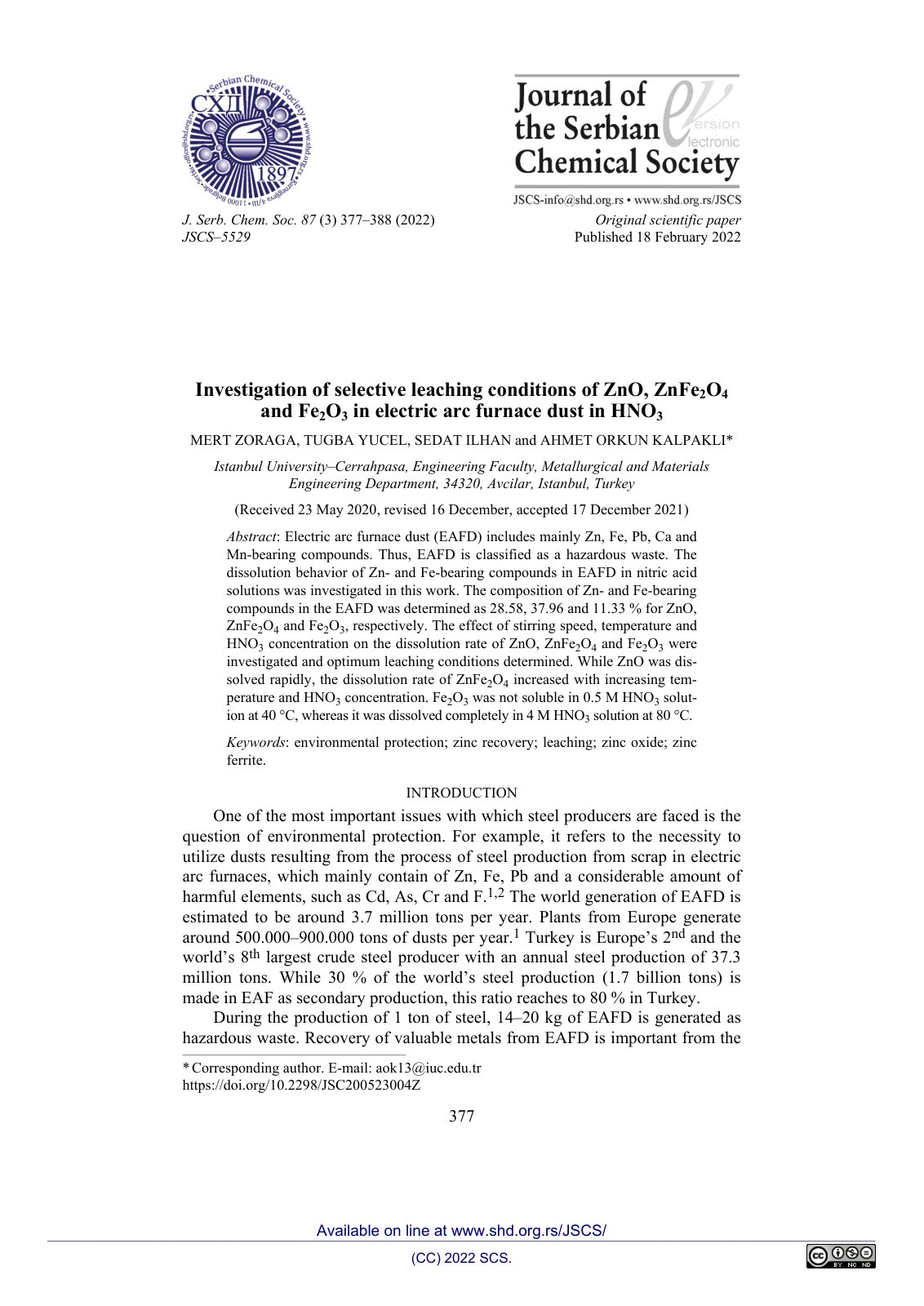 First page of Investigation of selective leaching cond