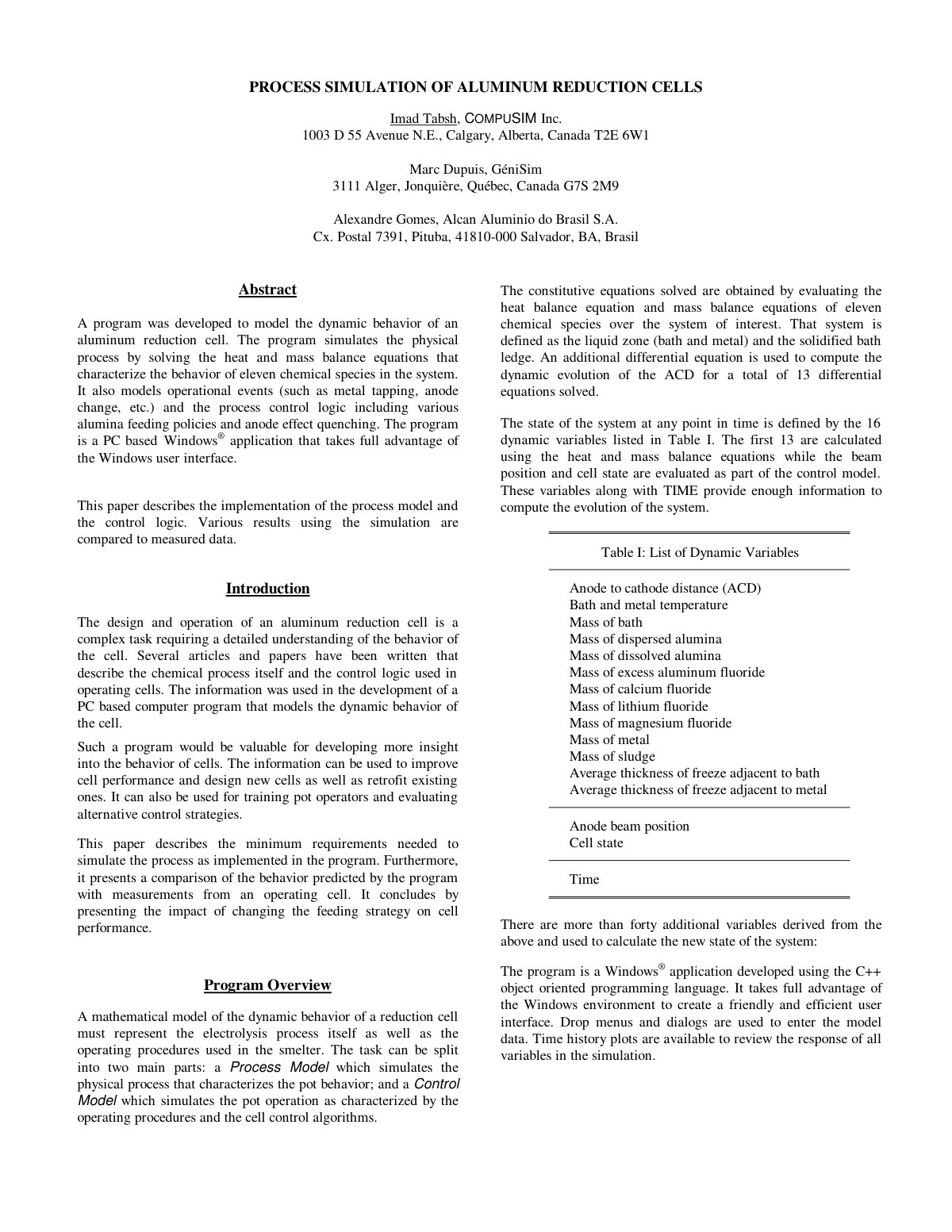 First page of PROCESS SIMULATION OF ALUMINUM REDUCTION CELLS