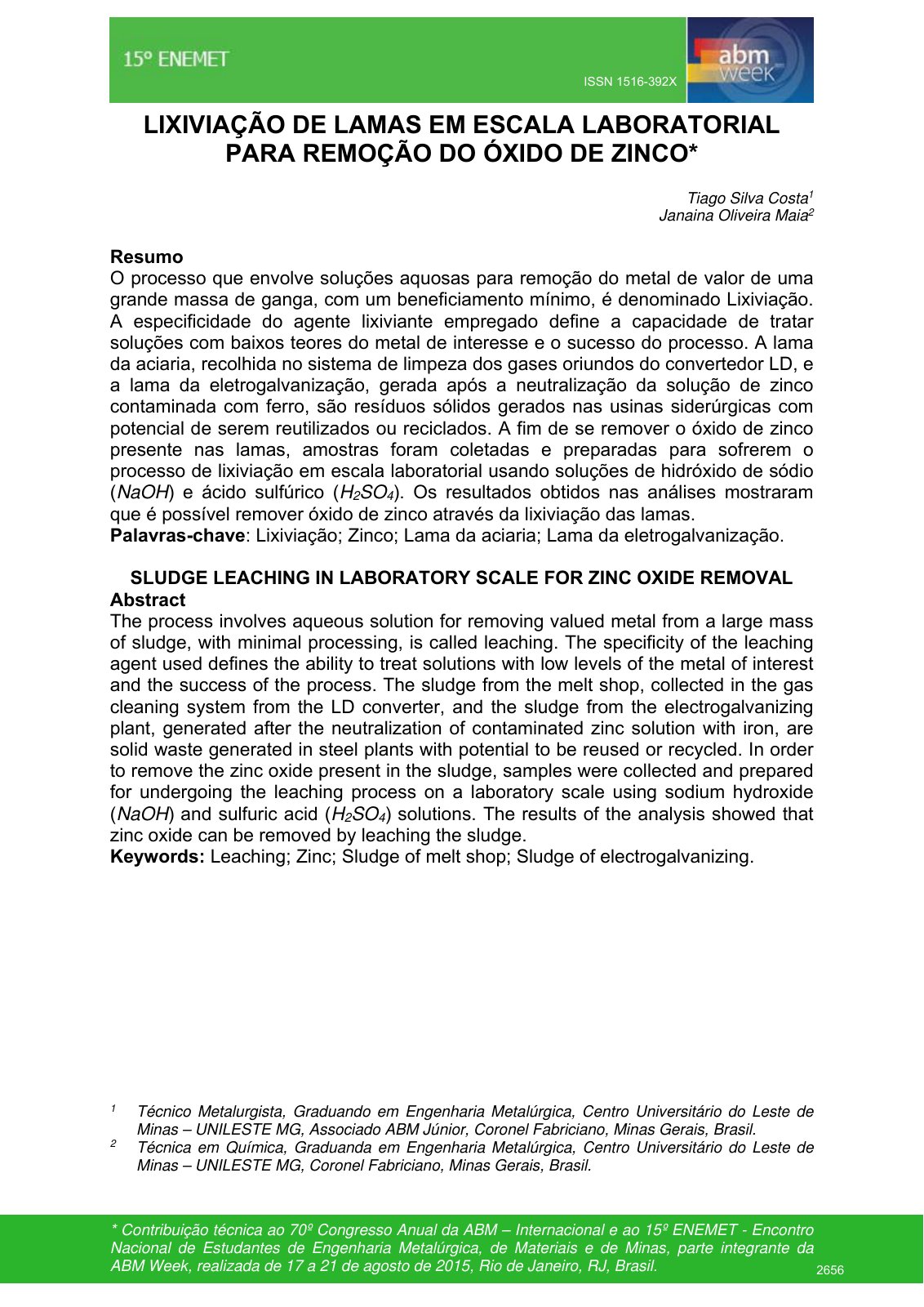 First page of Lixiviacao De Lamas Em Escala Laboratori