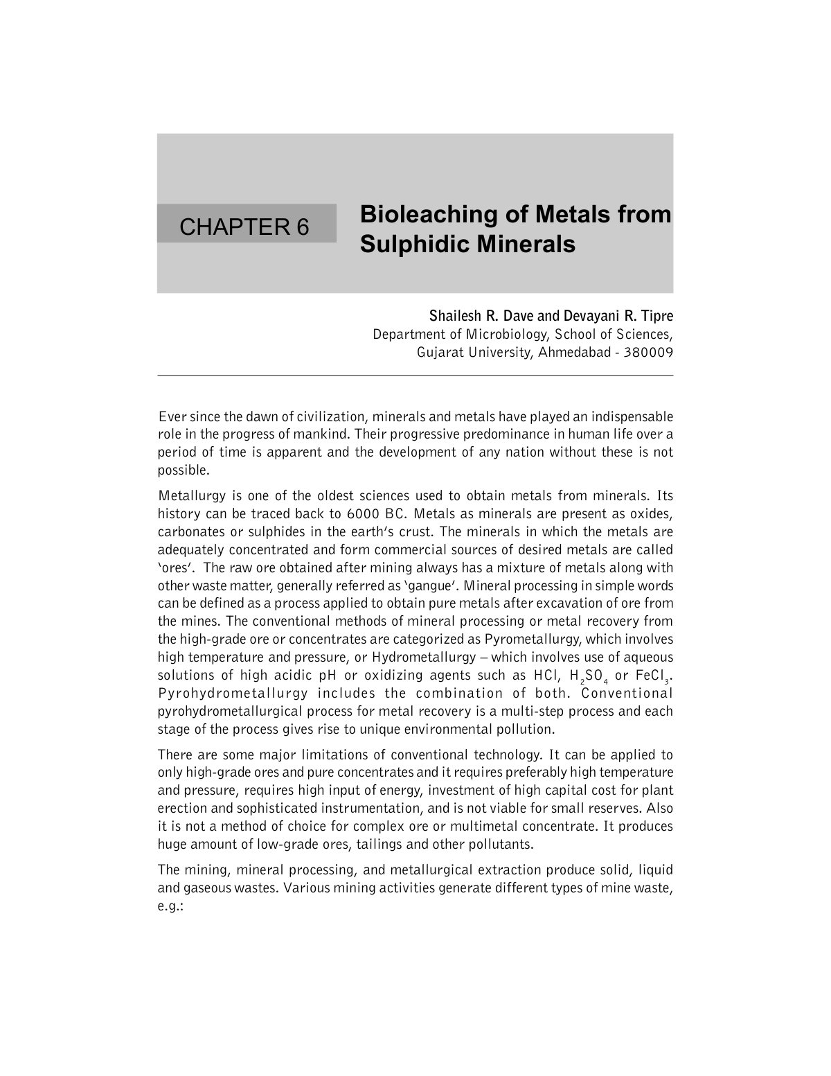 First page of Bioleaching of Metals from Sulphidic Min
