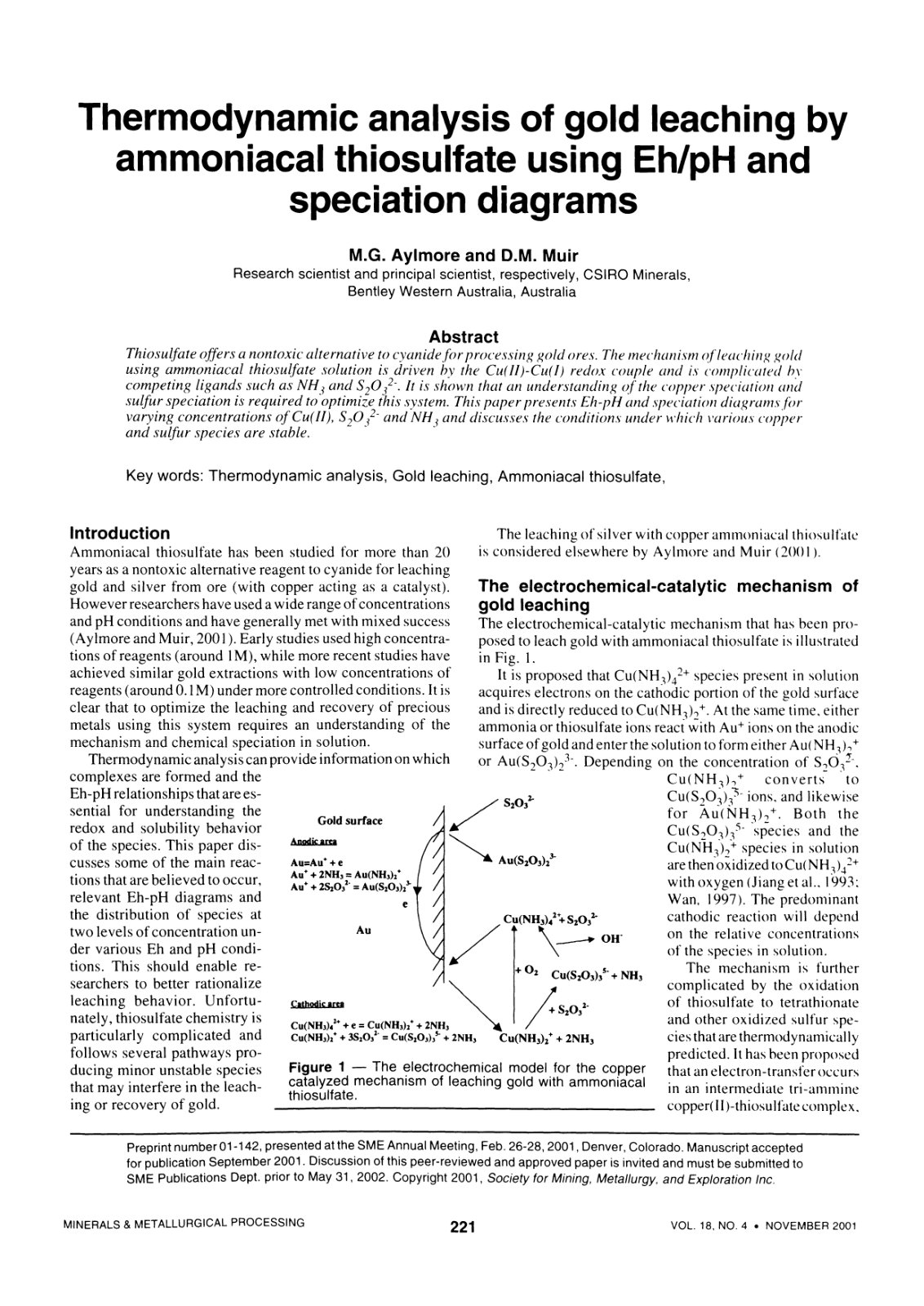 First page of Thermodynamic analysis of gold leaching