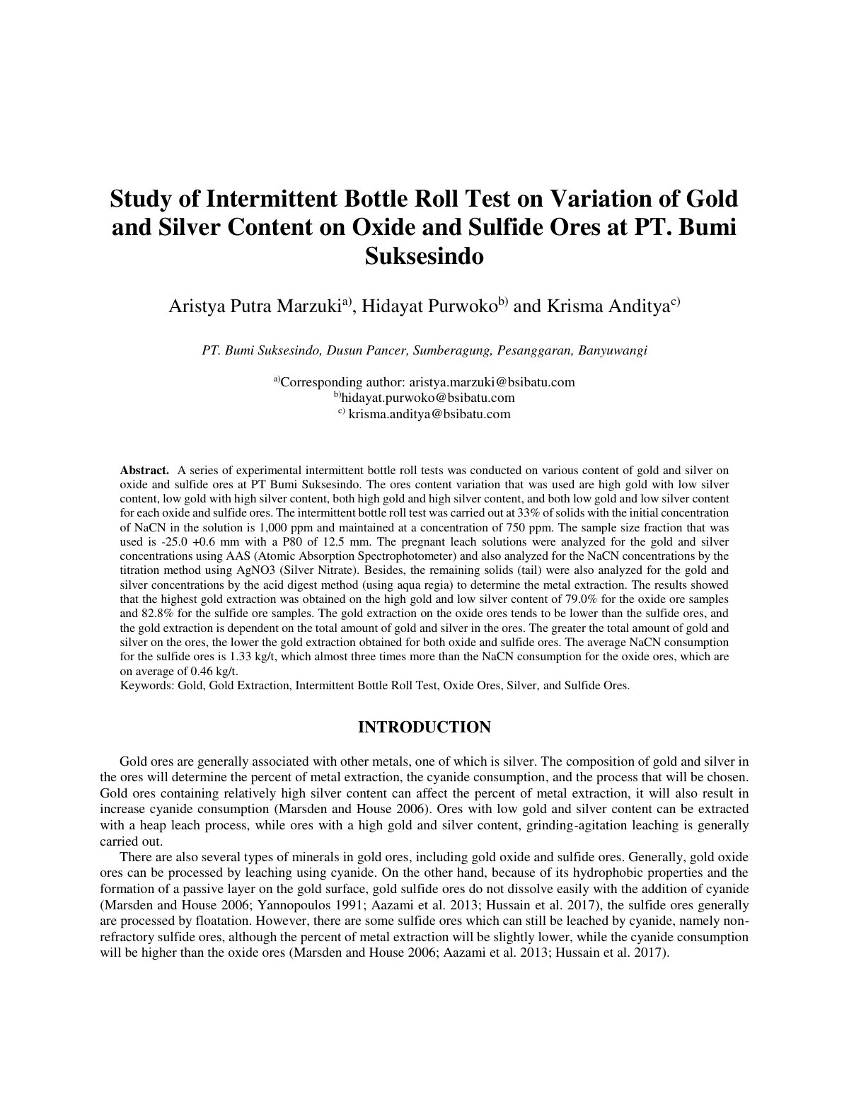 First page of Study of intermittent bottle roll test o