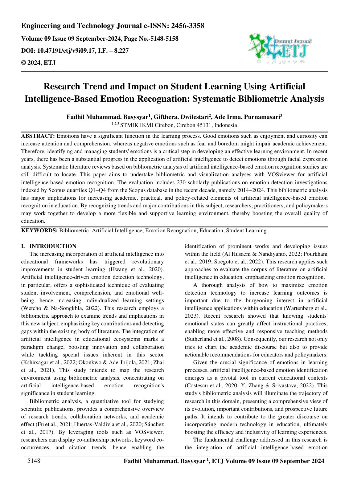 First page of Research Trend and Impact on Student Learning Using Artificial 