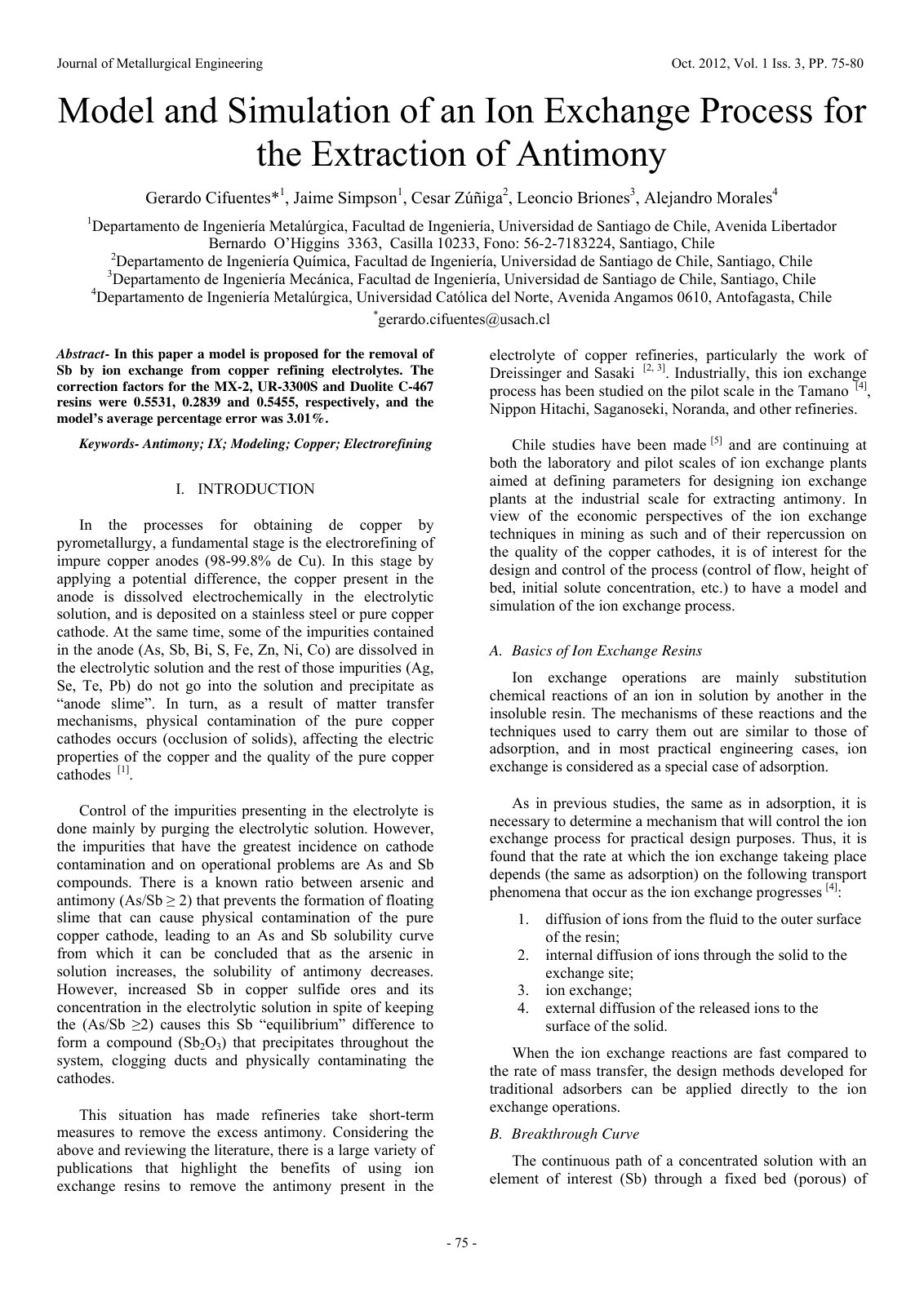 First page of Model and Simulation of an Ion Exchange