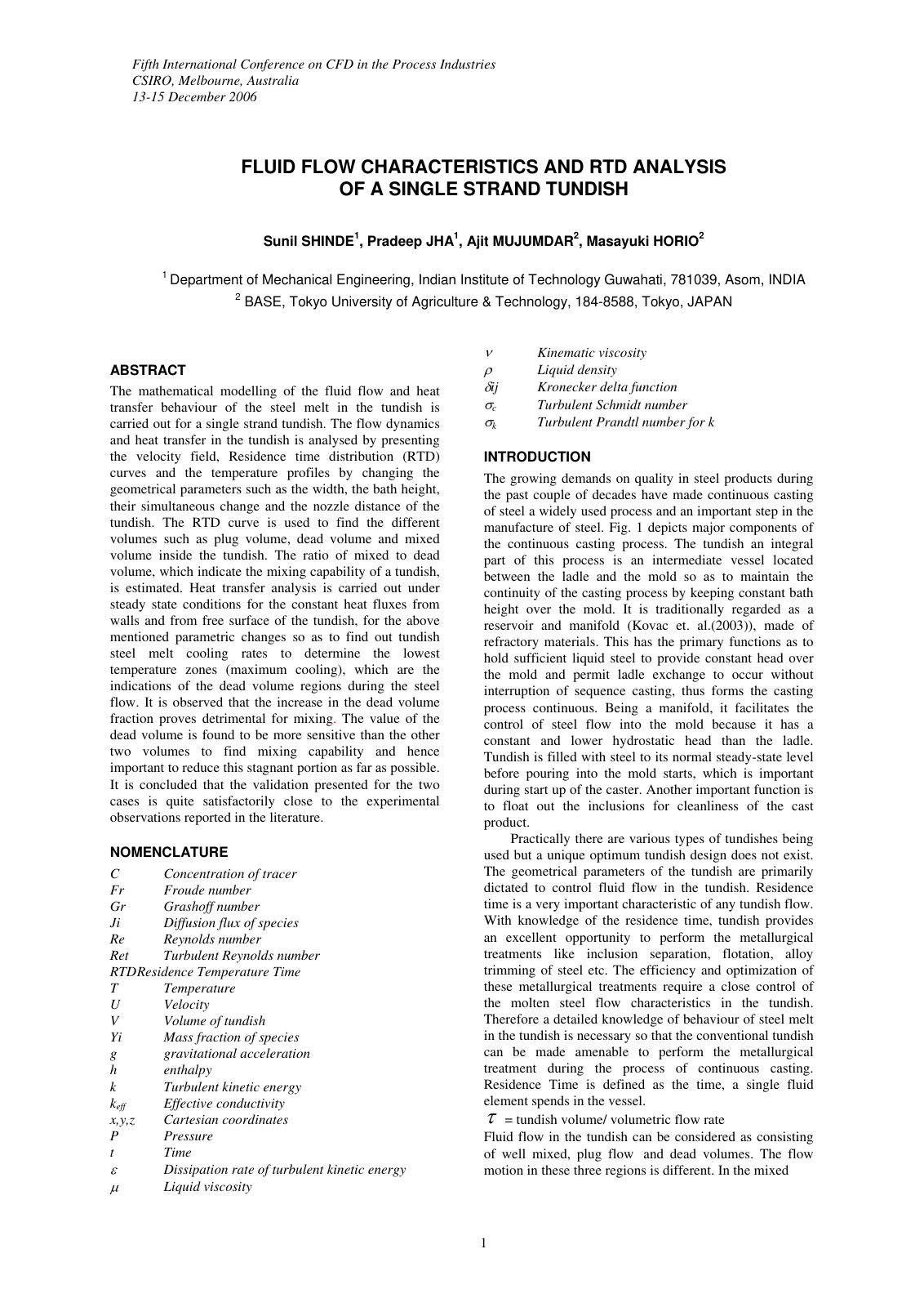 First page of FLUID FLOW CHARACTERISTICS AND RTD ANALY