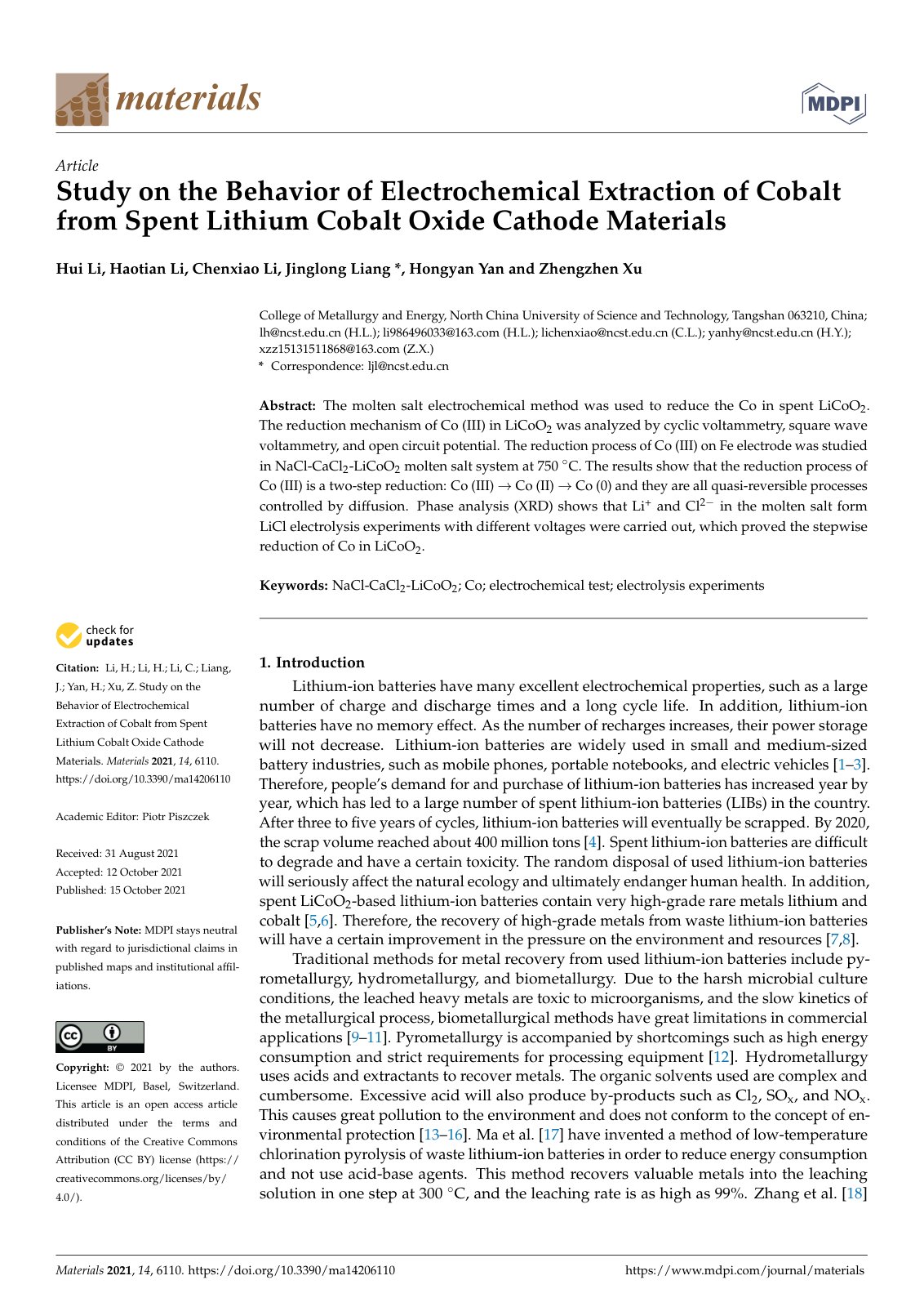 First page of Study on the Behavior of Electrochemical