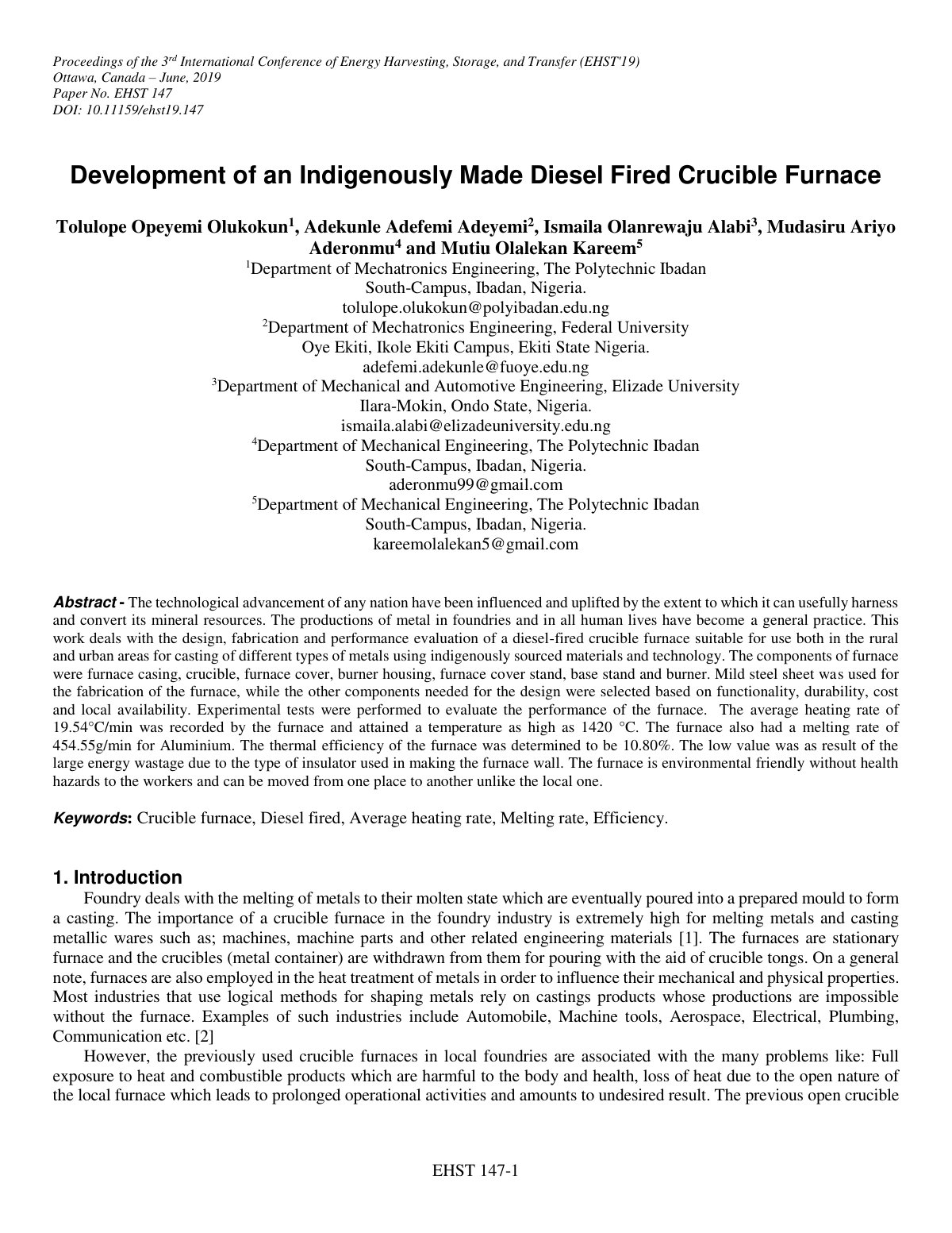 First page of Development of an Indigenously Made Dies