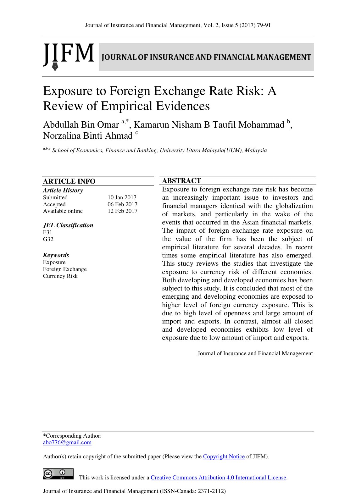 First page of Exposure to Foreign Exchange Rate Risk A