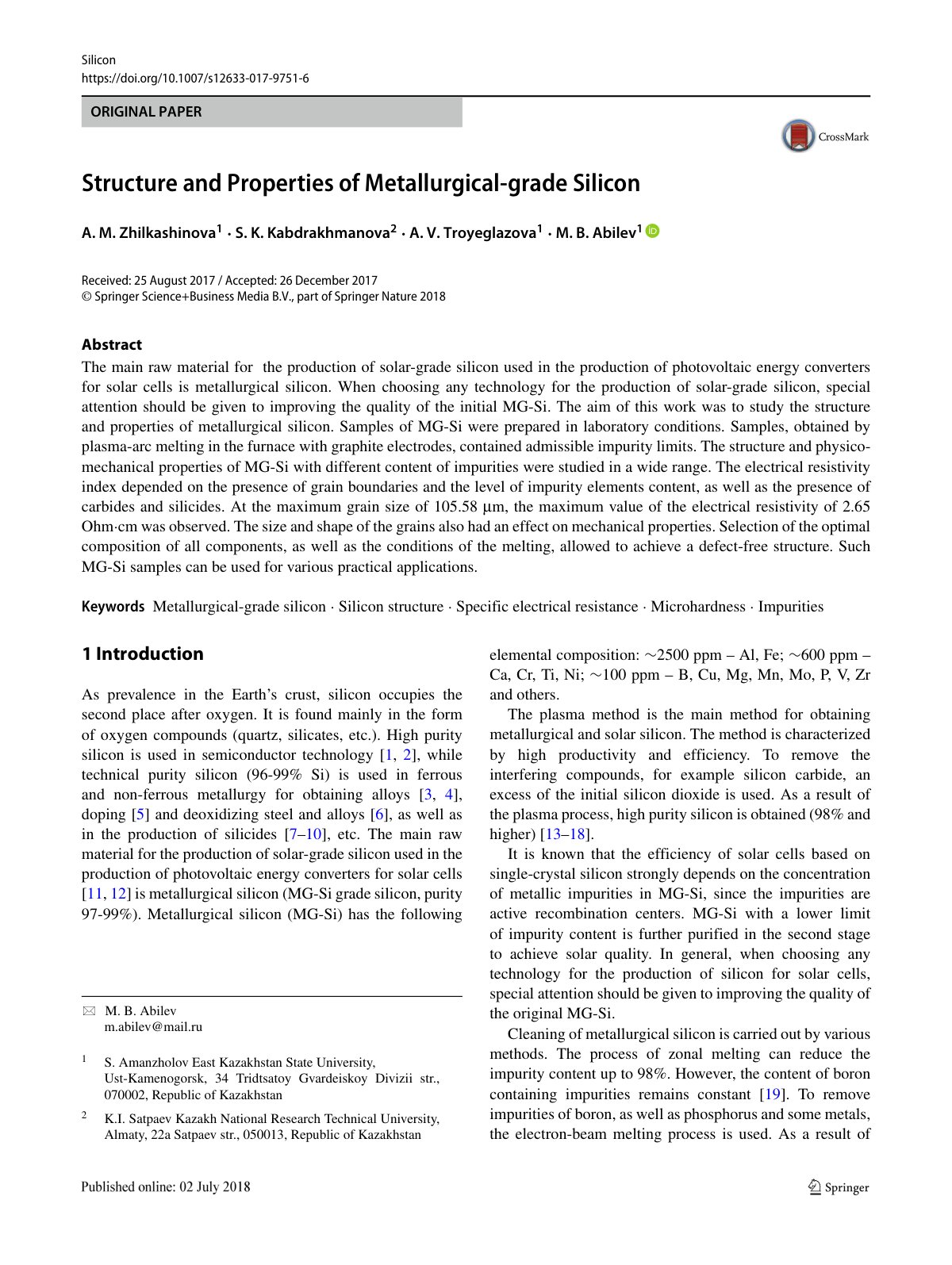 First page of Structure and Properties of Metallurgica
