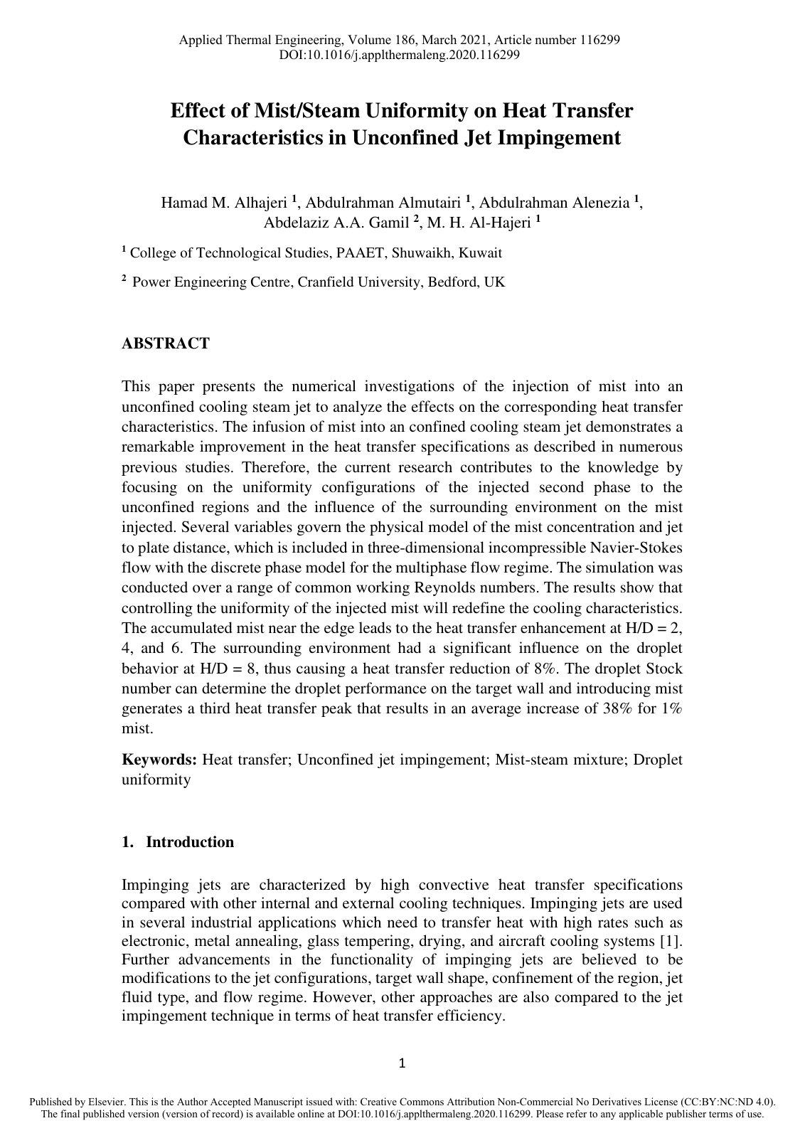 First page of Effect of mist steam uniformity on heat