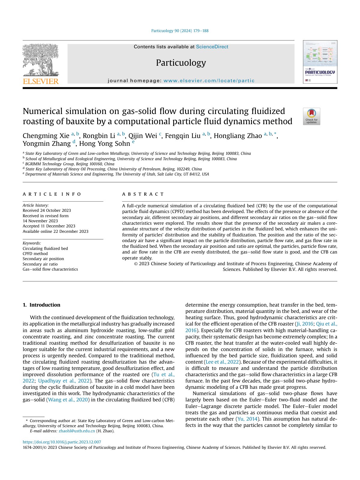 First page of Numerical simulation on gas solid flow during circulating fluidiz 2024 Parti