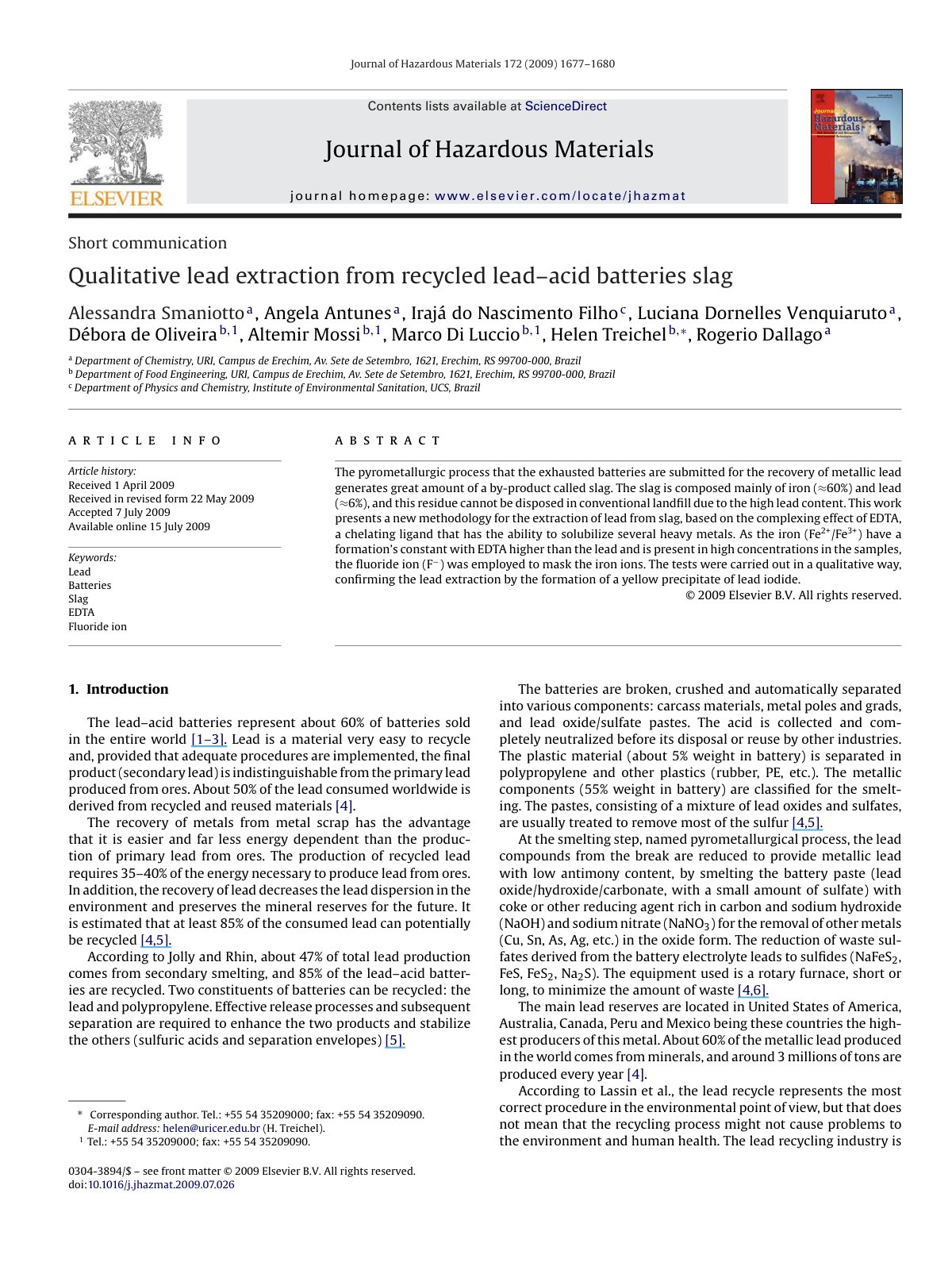 First page of Qualitative lead extraction from recycle