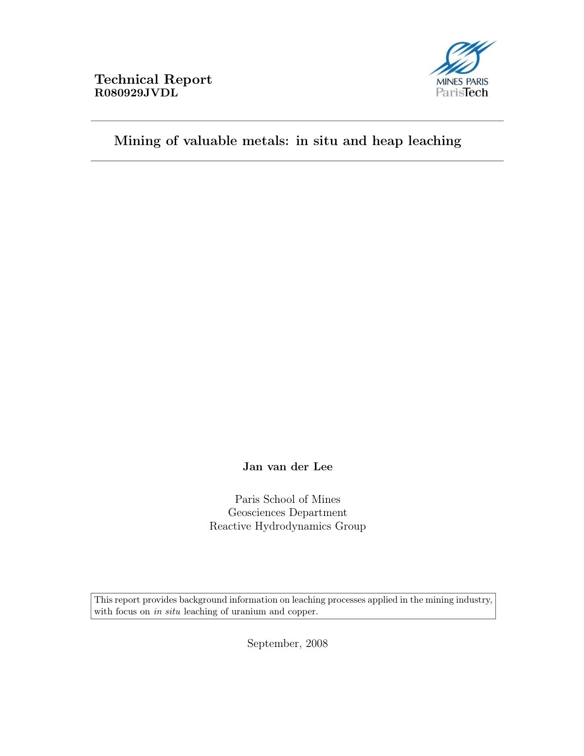 First page of Mining of valuable metals in situ and he