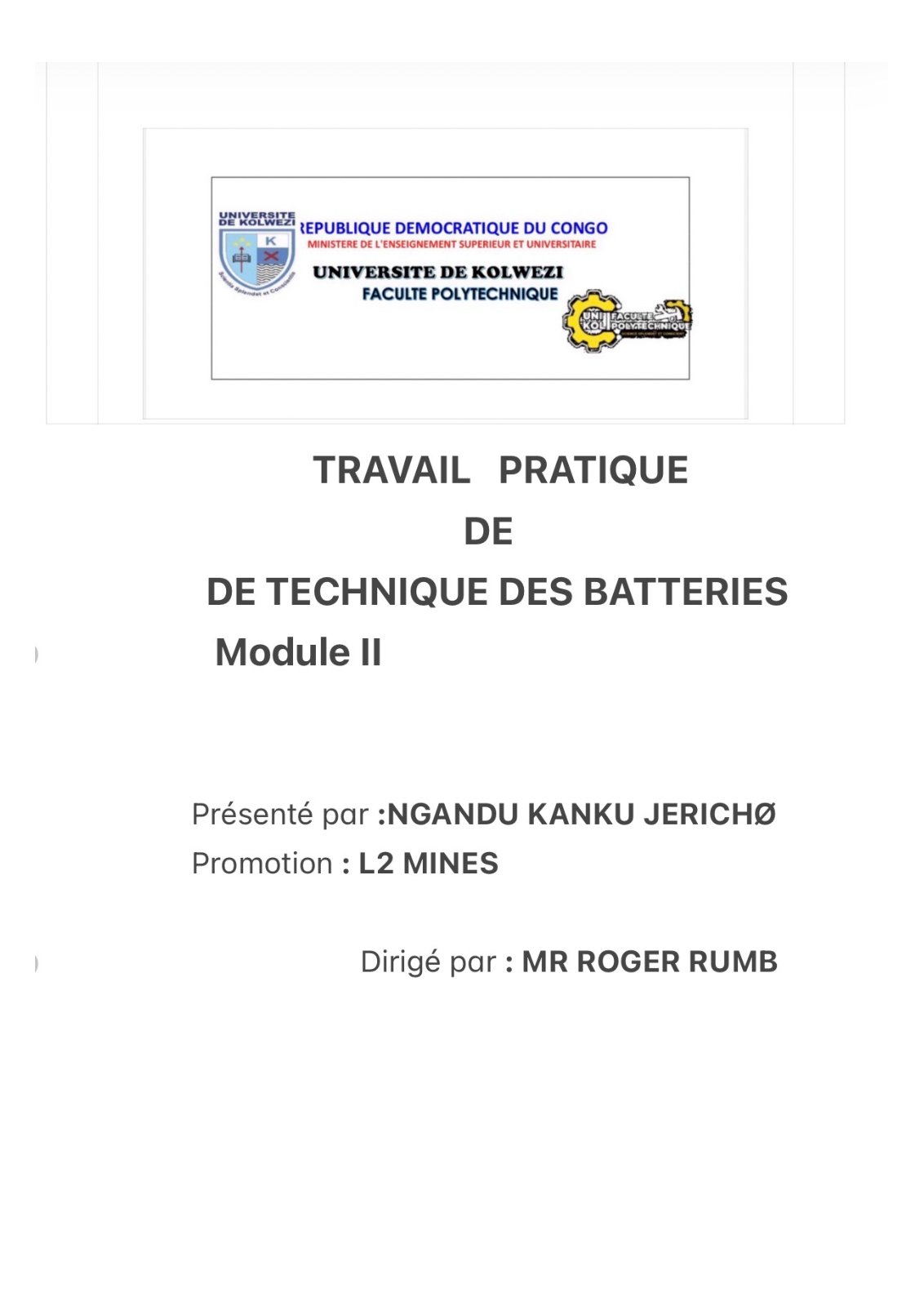 First page of TECHNOLOGIE DES BATTERIES 🔋