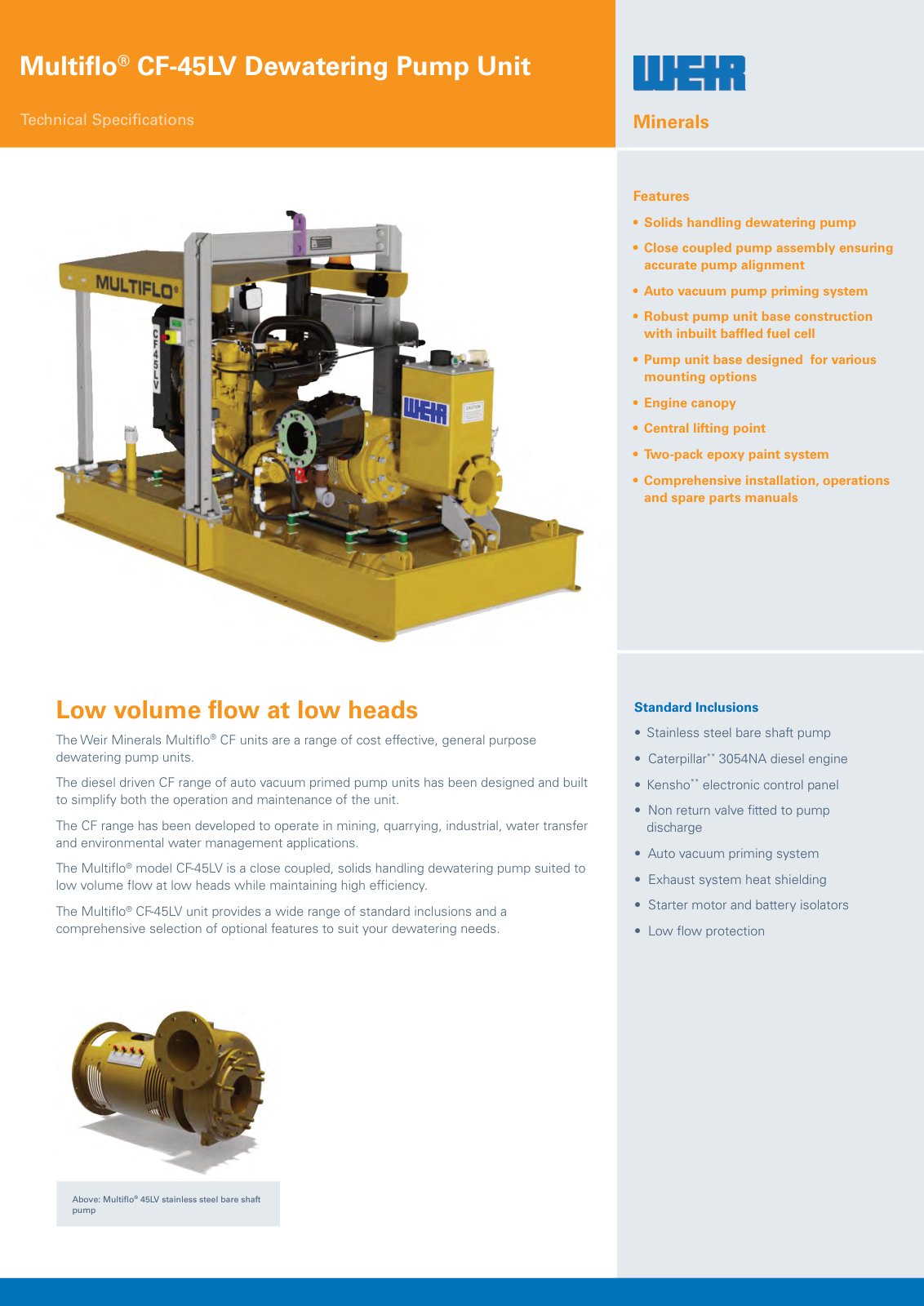 First page of AU0976 Multiflo CF 45LV Spec Sheet PREVIEW