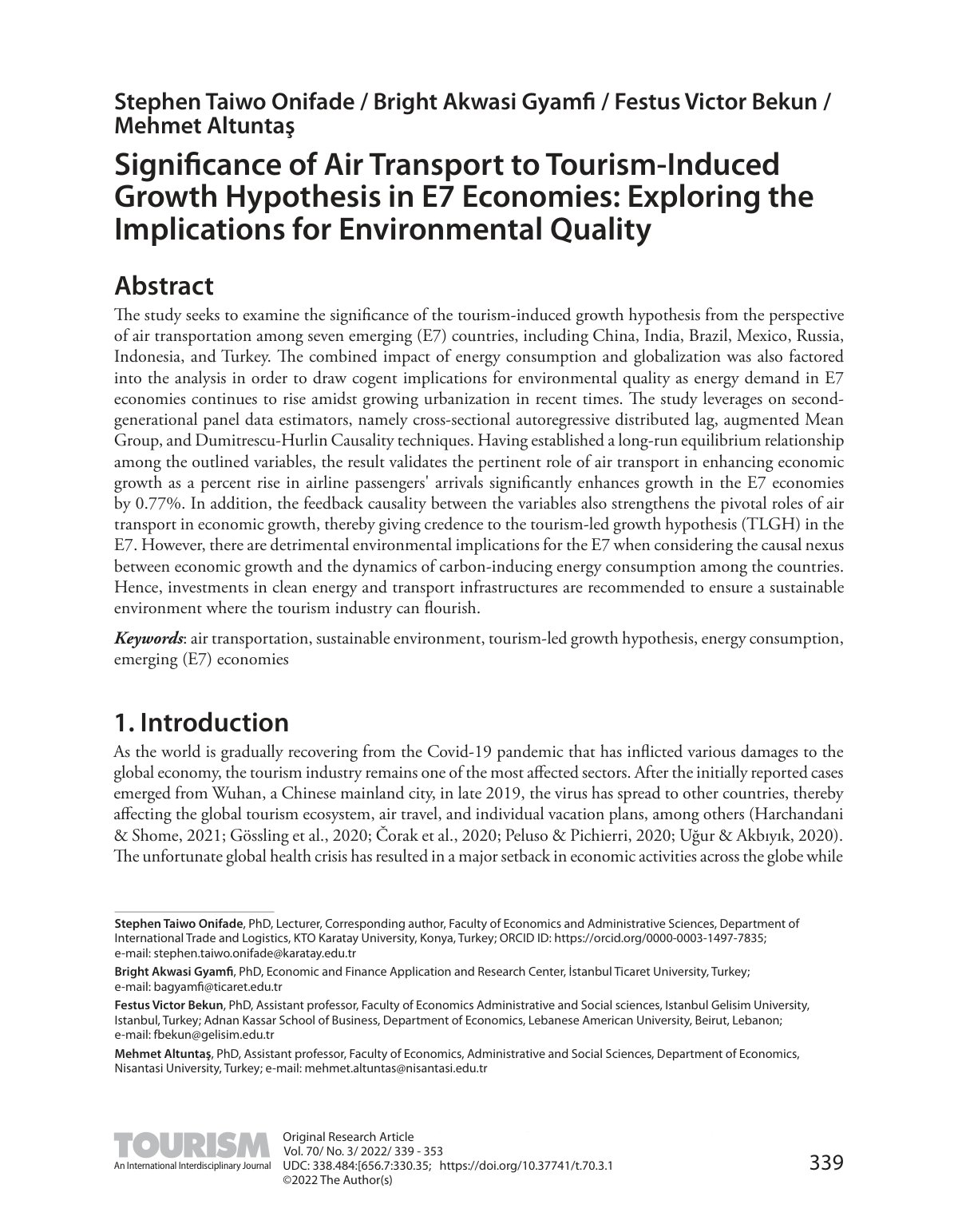 First page of Significance of Air Transport to Tourism