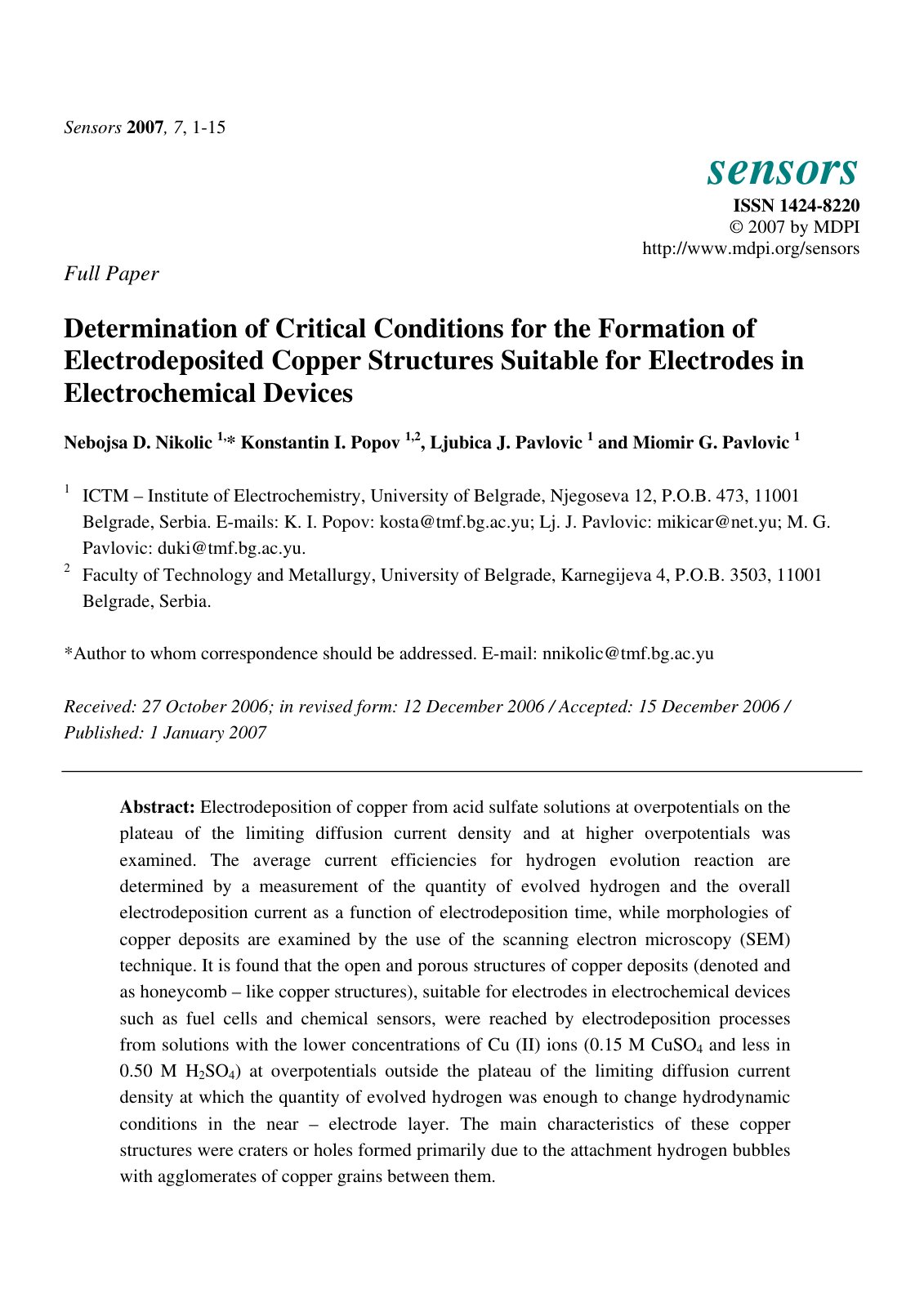 First page of Determination of Critical Conditions for