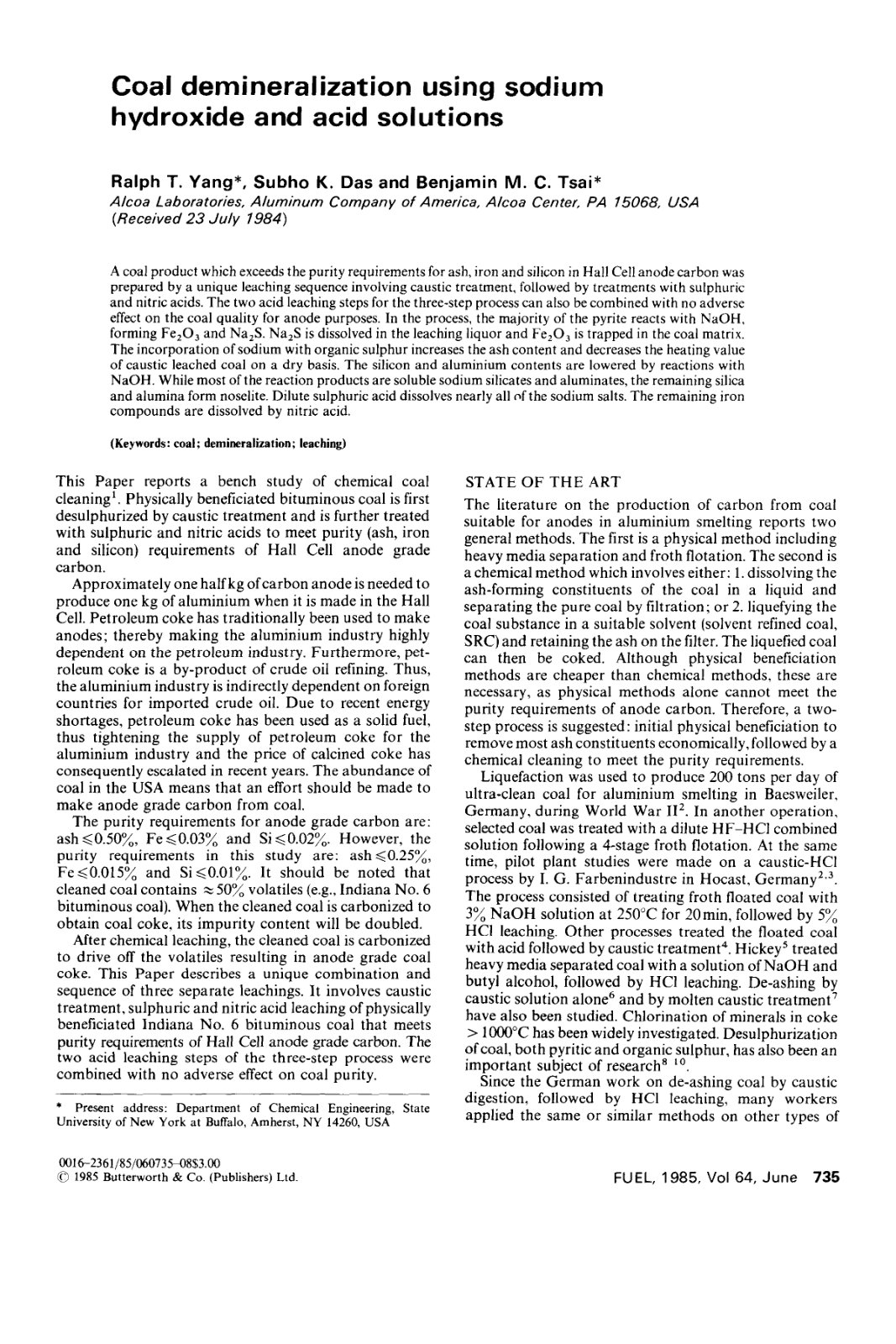 First page of Coal demineralization using sodium hydro