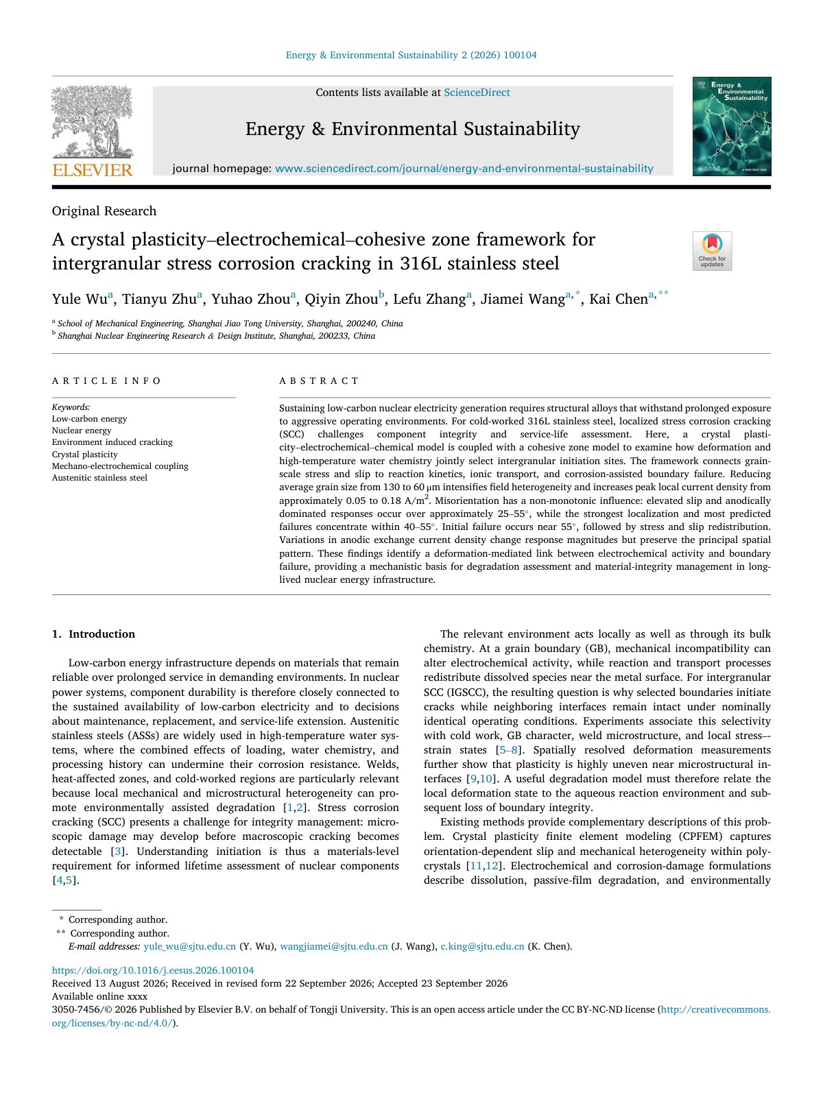 First page of A crystal plasticity electrochemical cohesive zone fram 2026 Energy   Enviro