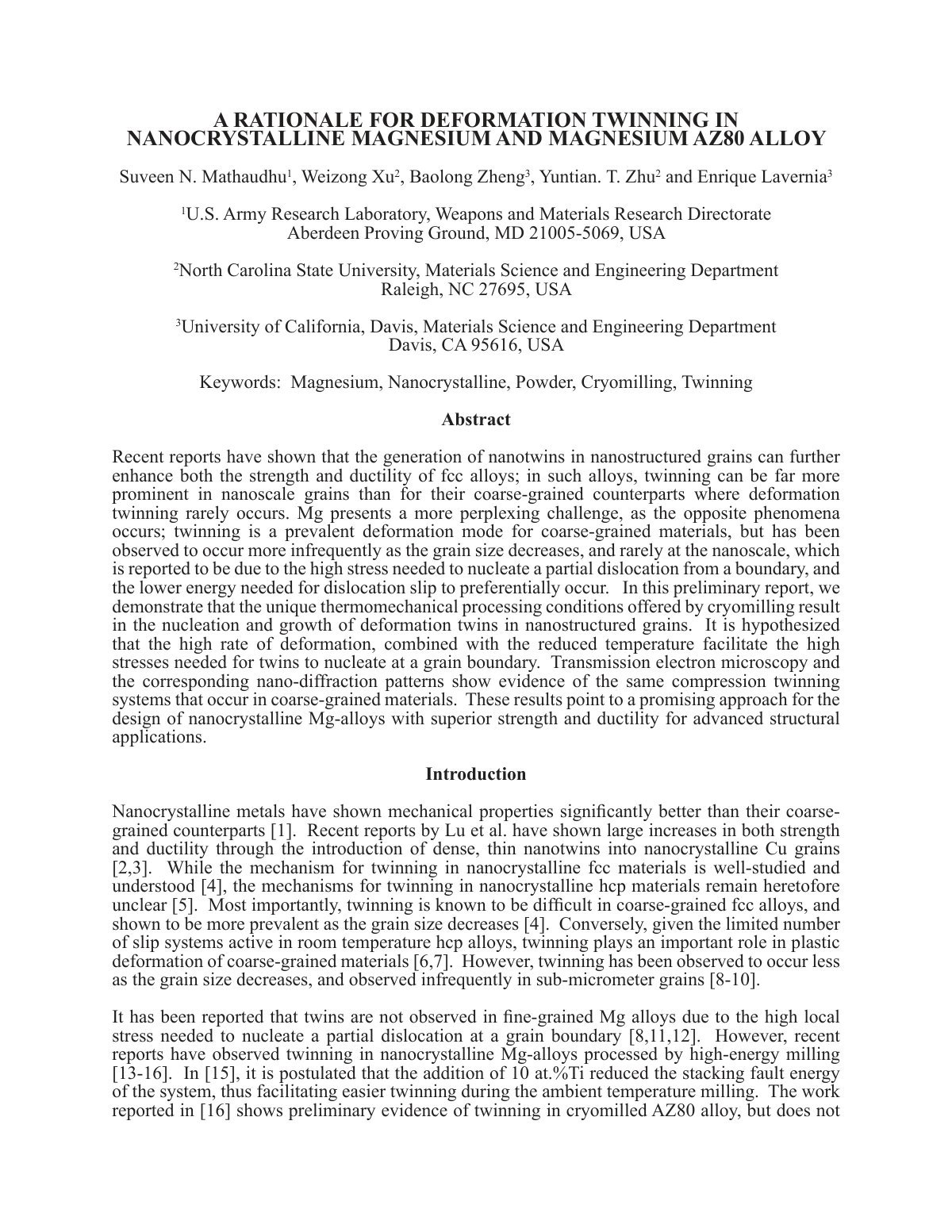 First page of A RATIONALE FOR DEFORMATION TWINNING IN NANOCRYSTALLINE MAGNESIUM AND MAGNESIUM AZ80 ALLOY