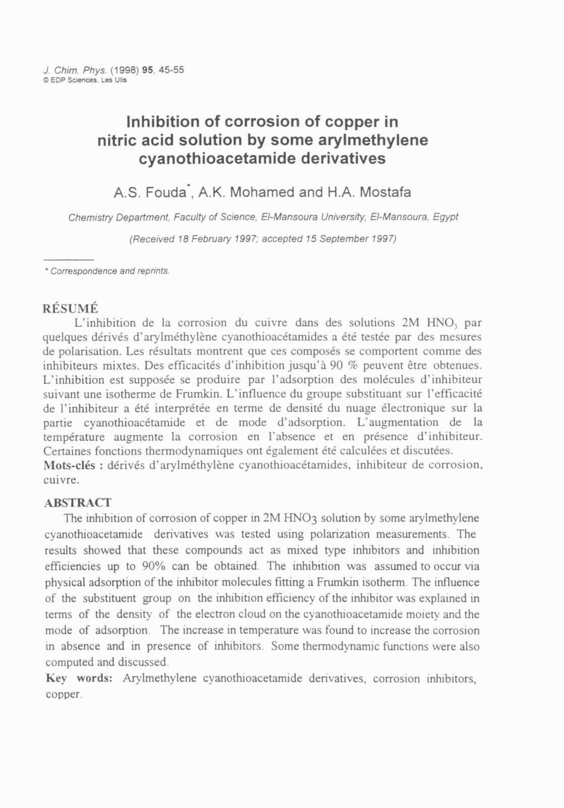 First page of Inhibition of corrosion of copper in nit