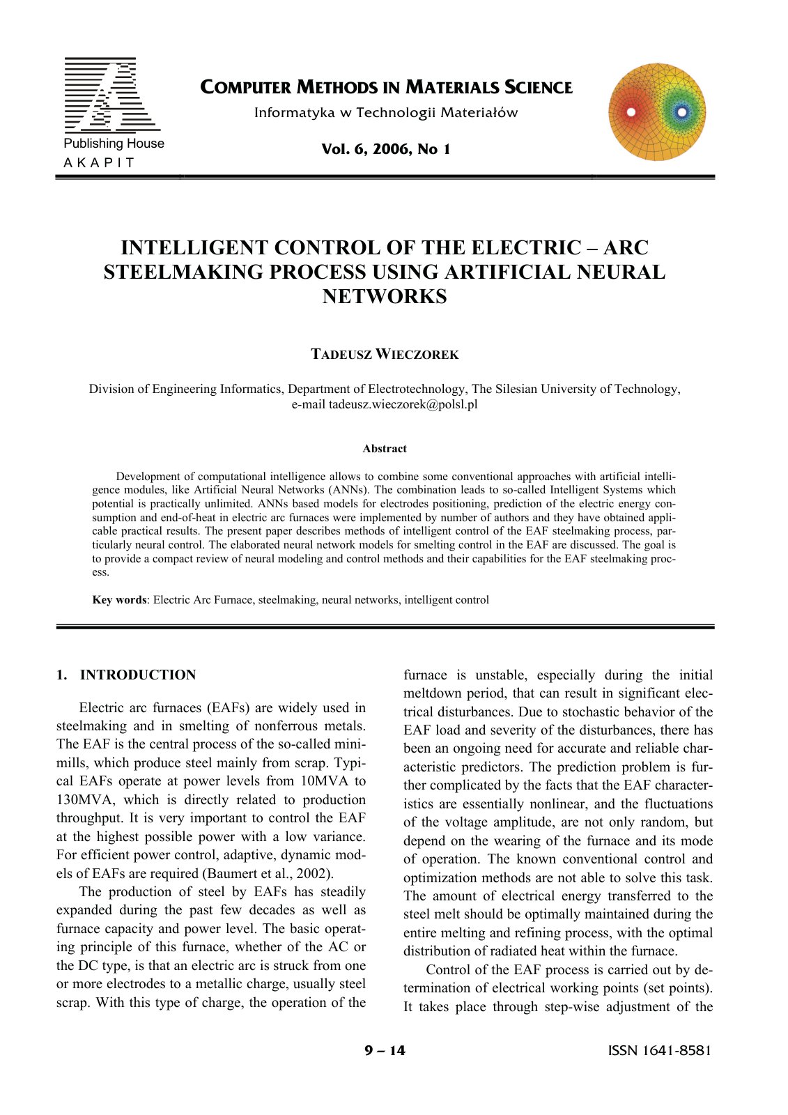 First page of 124 Intelligent control of the electric arc steelmaking process using artificial neural networks