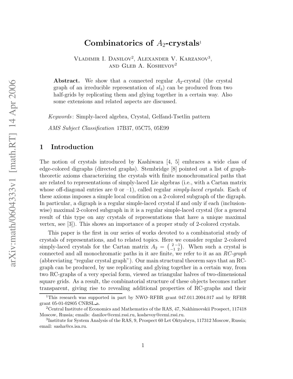 First page of Combinatorics of A 2 crystals