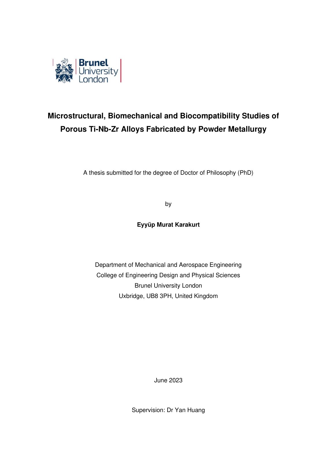 First page of Microstructural, Biomechanical and Biocompatibility Studies of