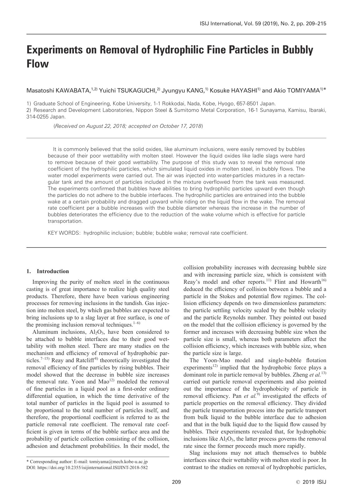 First page of Experiments on Removal of Hydrophilic Fi