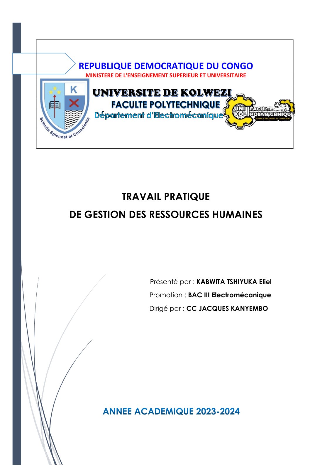First page of TP DE GESTION DES RESSOURCES HUMAINES