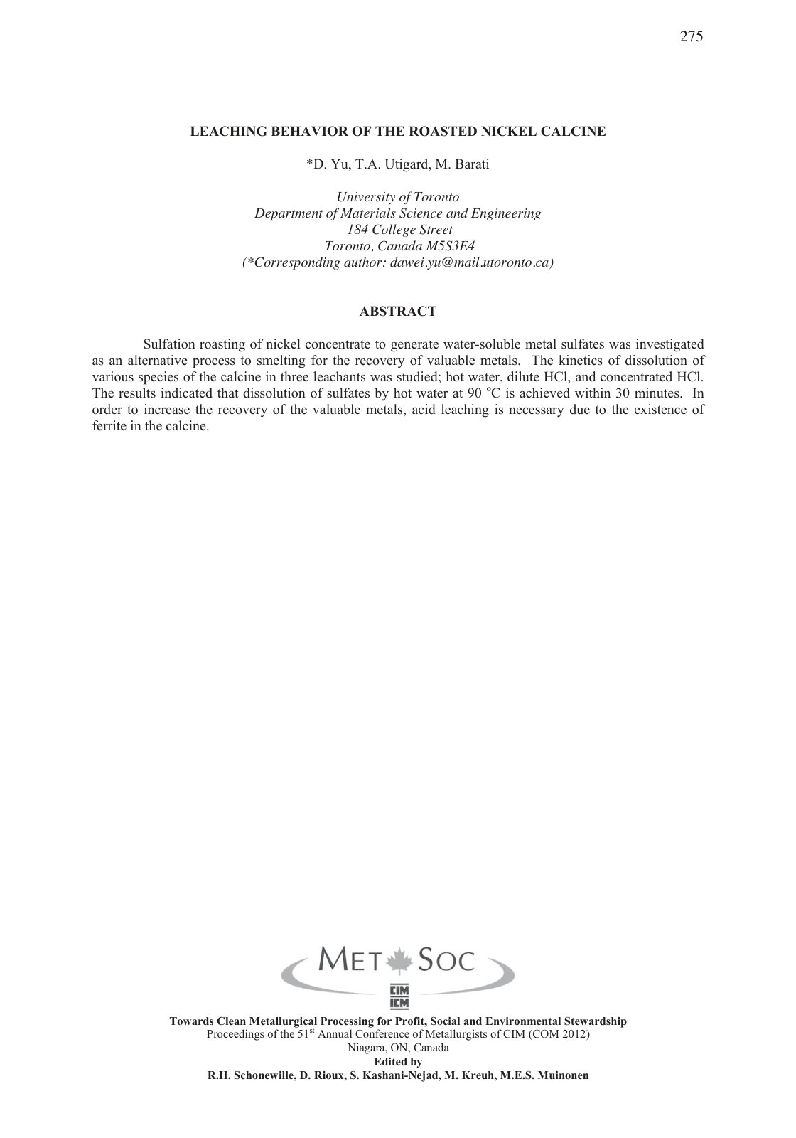 First page of LEACHING BEHAVIOR OF THE ROASTED NICKEL CALCINE