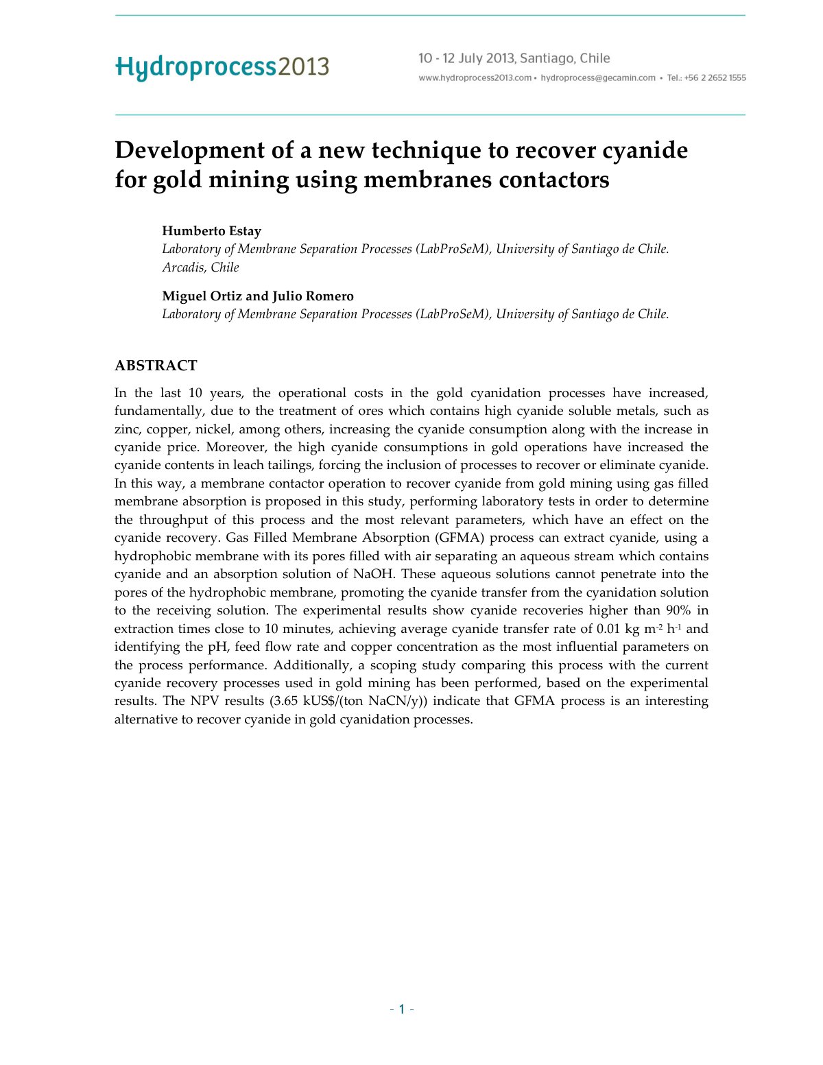 First page of Development of a new technique to recove