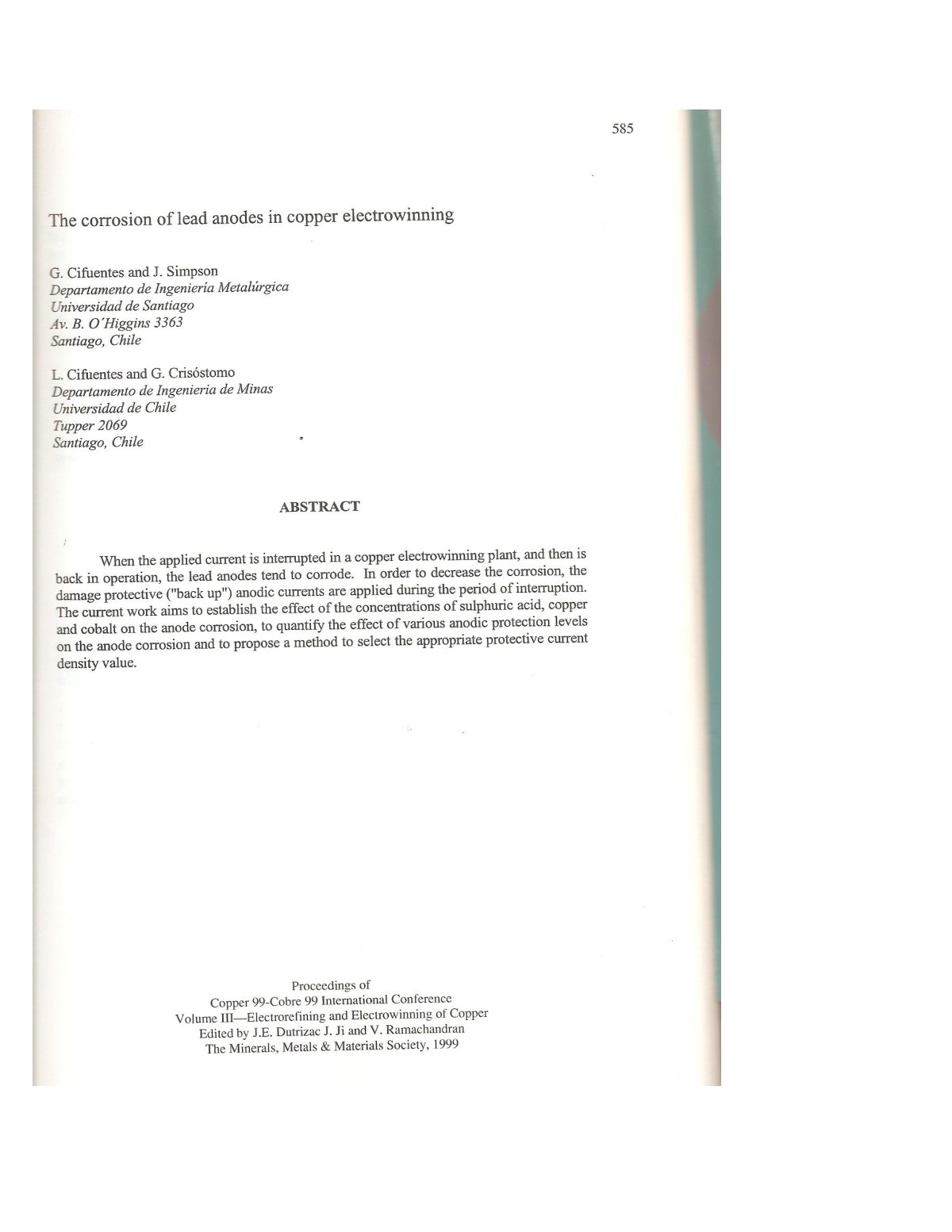 First page of The corrosion of lead anodes in copper e