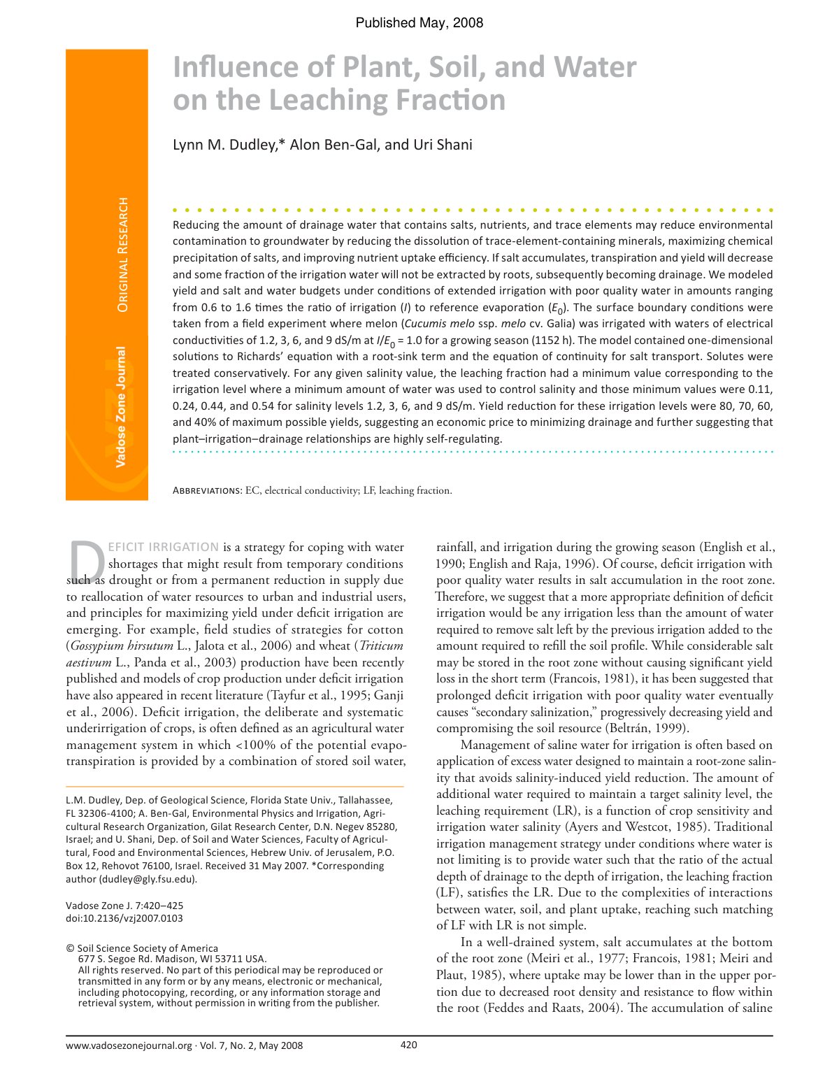 First page of Influence of Plant Soil and Water on the